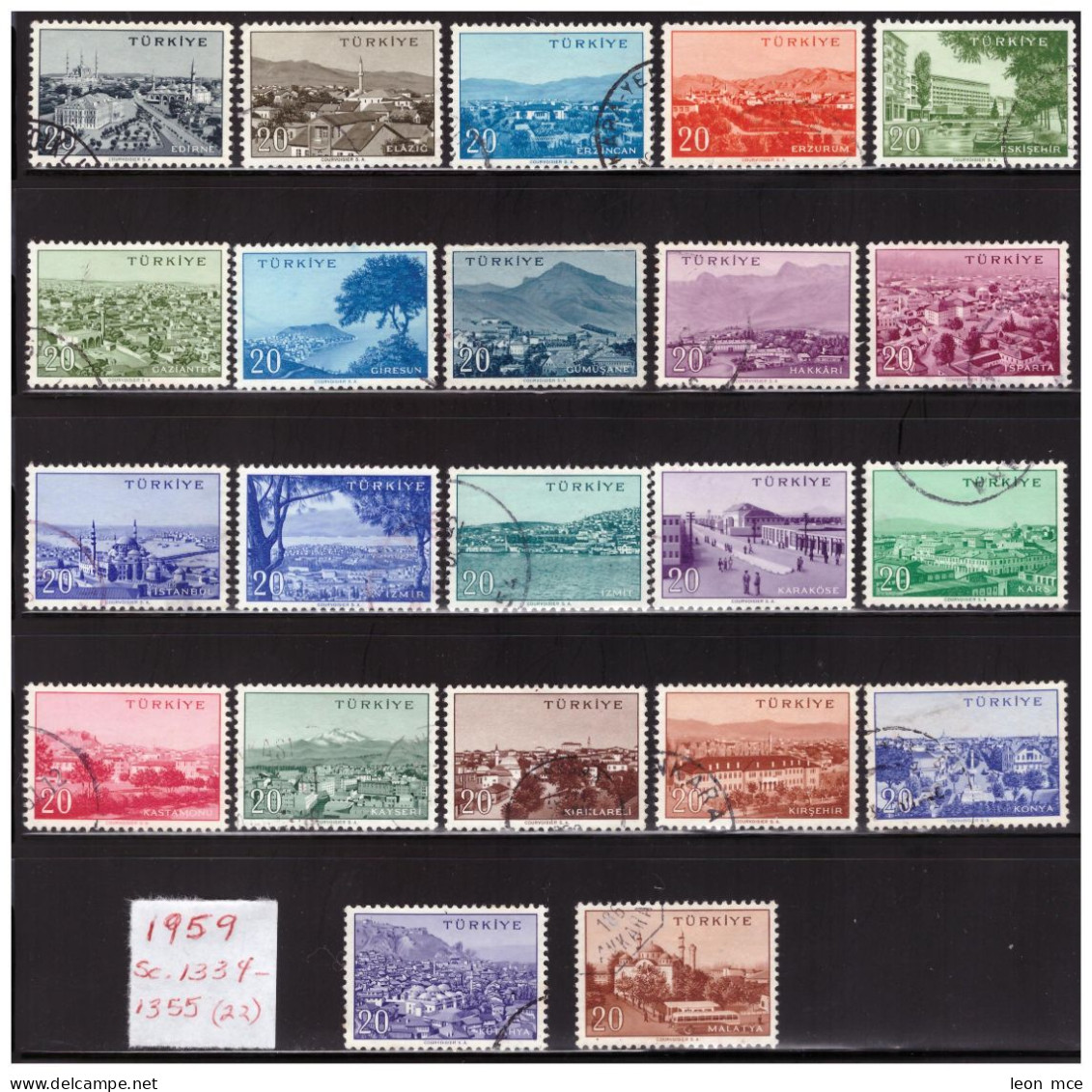 1959 TURQUÍA, TURKEY, Türkiye VIEWS OF CITIES Sc. 1334-1355 USED ​​SERIES - Usati