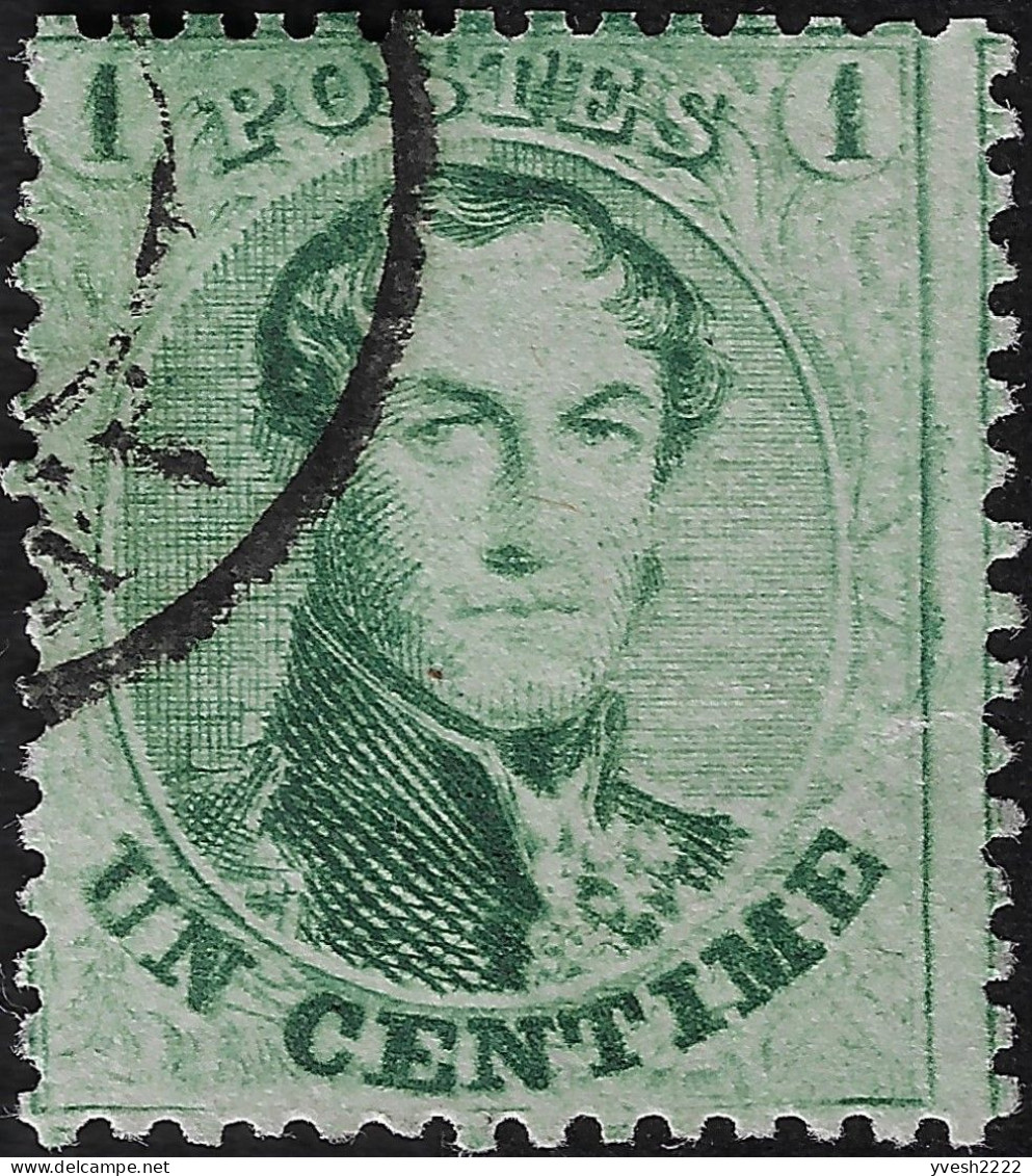 Belgique 1865 COB 13B, 1 C Léopold Ier Médaillon Dentelé 14½ Oblitéré En Coin Anvers (?). Effigie Dégagée - 1863-1864 Medaglioni (13/16)