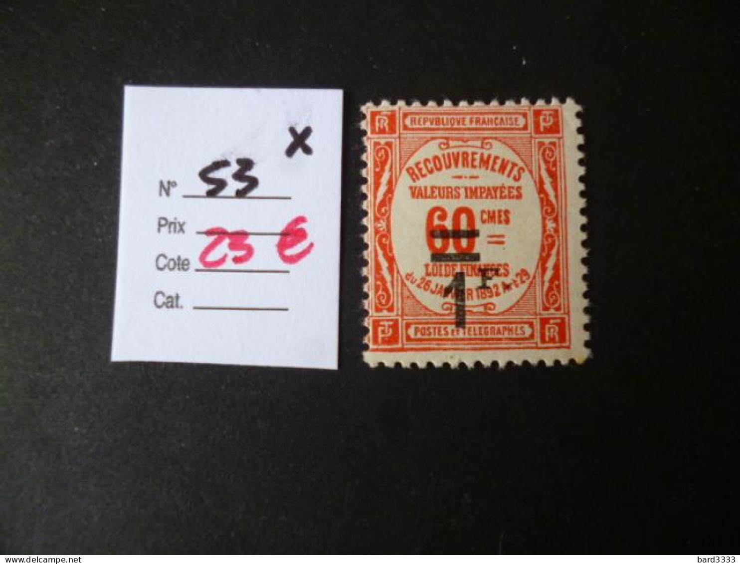 Timbre France Neuf * Taxe N° 53 Cote 23 € - 1859-1959 Mint/hinged
