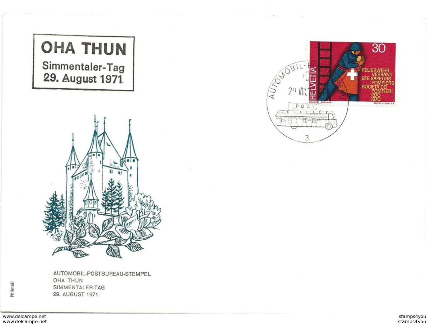 113 - 76 - Enveloppe Avec Oblit Spéciale "OHA Thun 1971" - Marcophilie