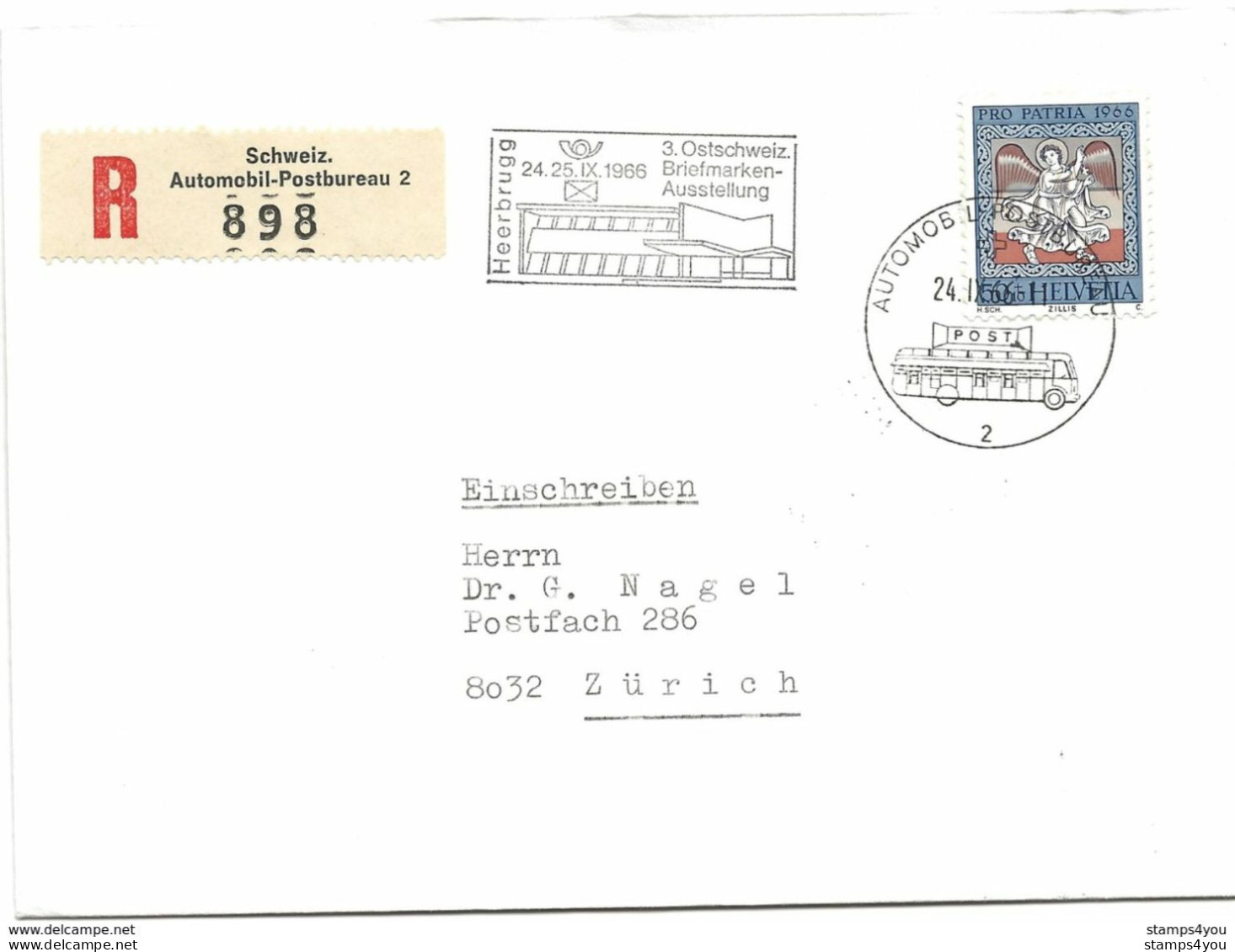 256 - 47 - Enveloppe Recommandée Avec Oblit Spéciale "Ostschweiz Briefmarken Ausstellung 1966" - Poststempel