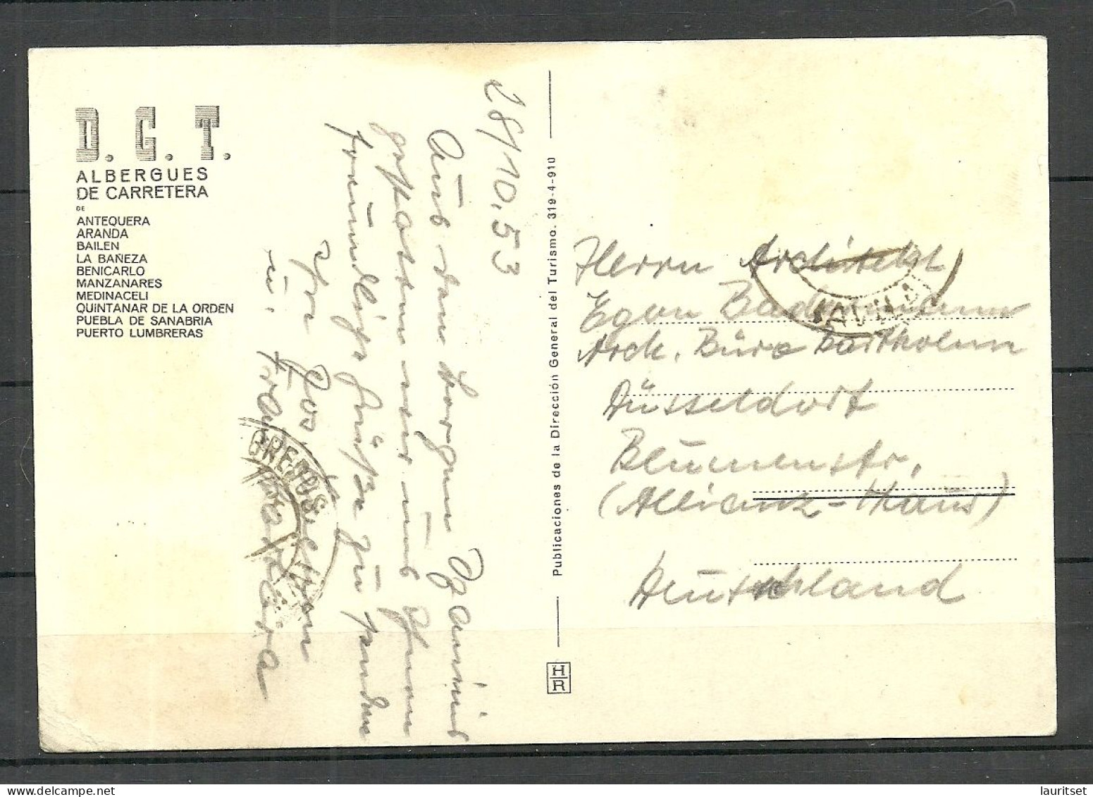 ESPANA Spain Albergues De Carretera, Post Card, Used, Sent To Germany, Stamp Missing - Andere & Zonder Classificatie