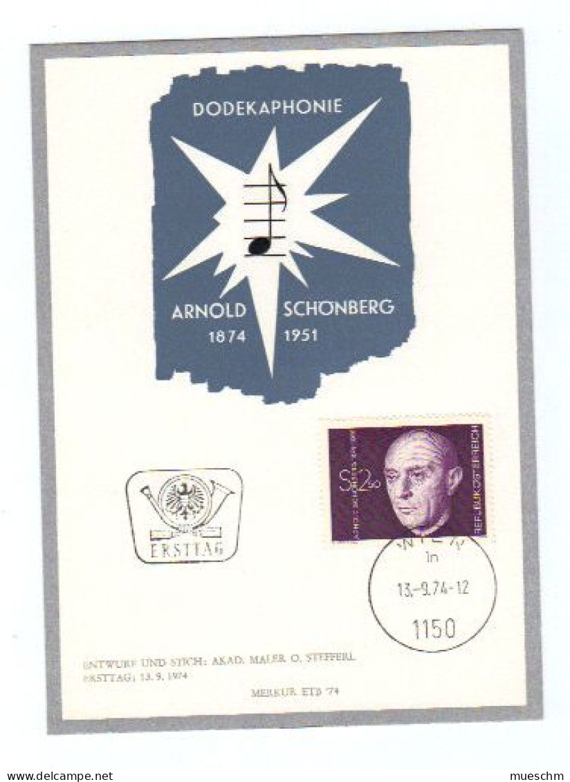 Österreich, 1974, Ersttag "100. Geb.tag V.Arn.Schönberg", MiNr.1463 Auf Kartonblatt "Merkur ETB 74) (11075L) - FDC