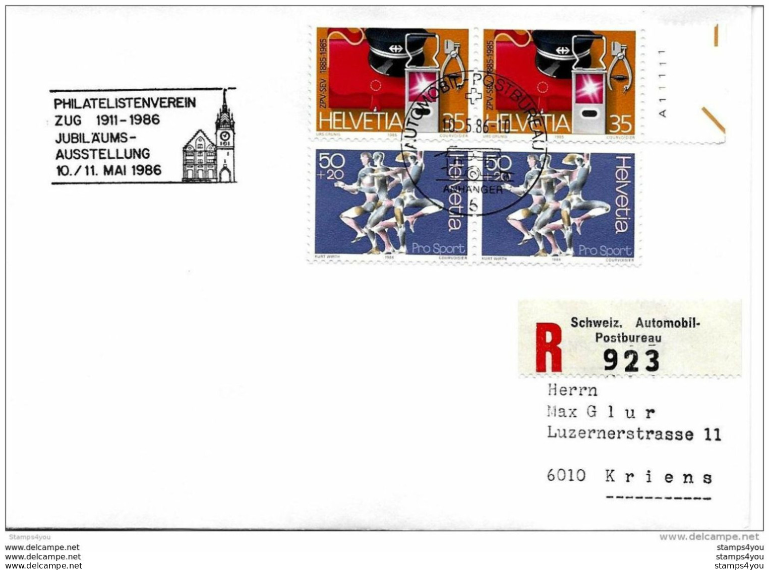113 - 18 - Enveloppe Suisse Recommandée Avec Oblit Spéciale "Jubiläusausstellung Zug 1986" - Marcophilie