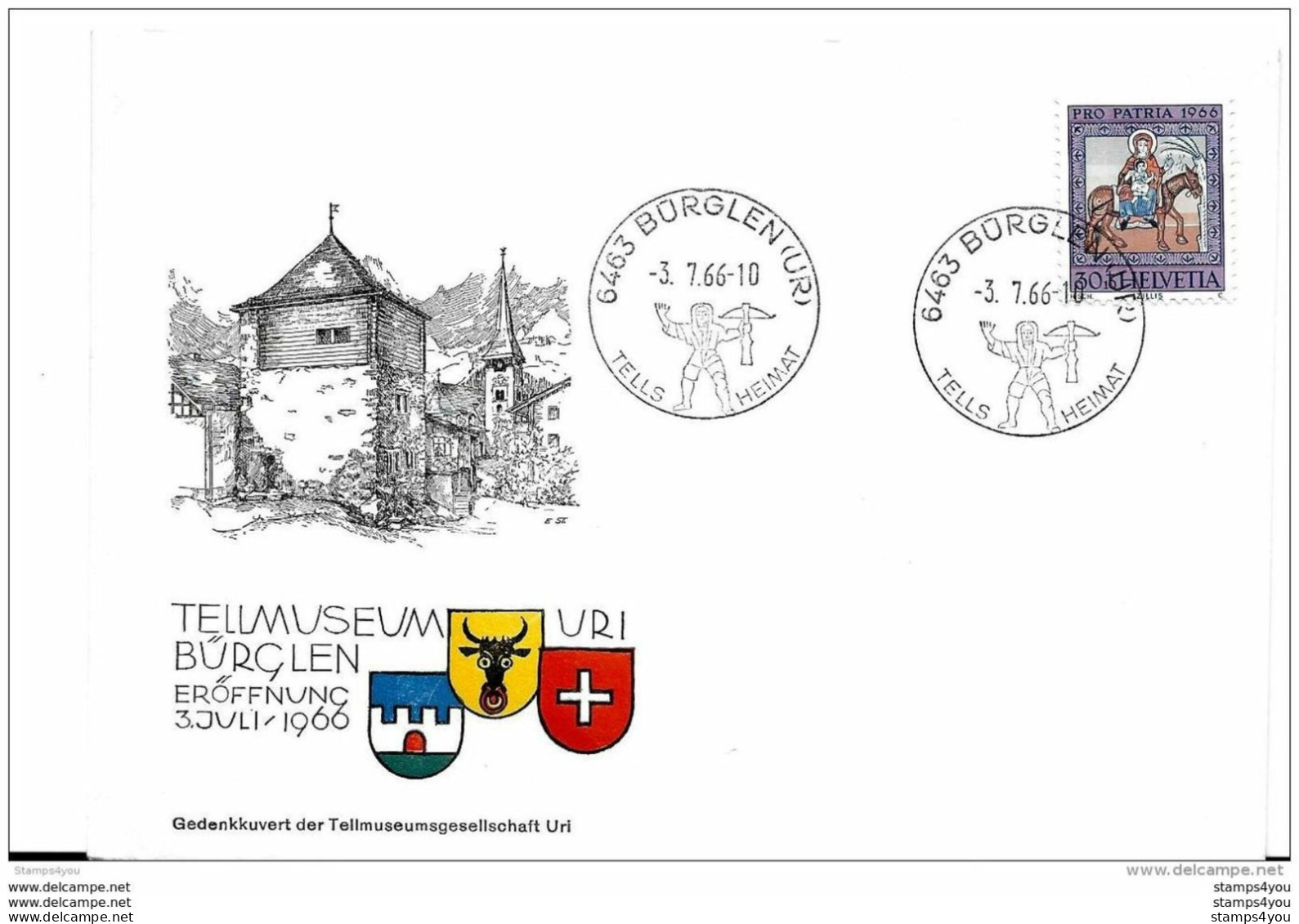 166 - 2 - Enveloppe  Avec Oblit Illuistrée De Bürglen 1966 - Storia Postale