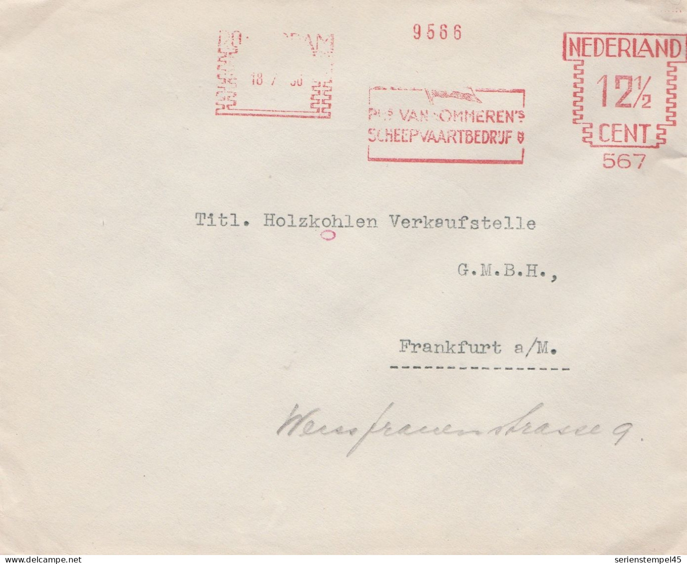 Niederlande Brief Mit Freistempel Phs Van Ommeren's Scheepvaartbedrijf NV Rotterdam 1936 12 1/2 Cent - Frankeermachines (EMA)