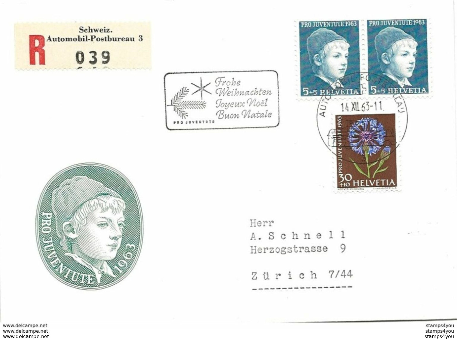 166 - 29 - Enveloppe Recommandée Avec Oblit Spéciale "Joyeux Noël" 1963 - Marcophilie