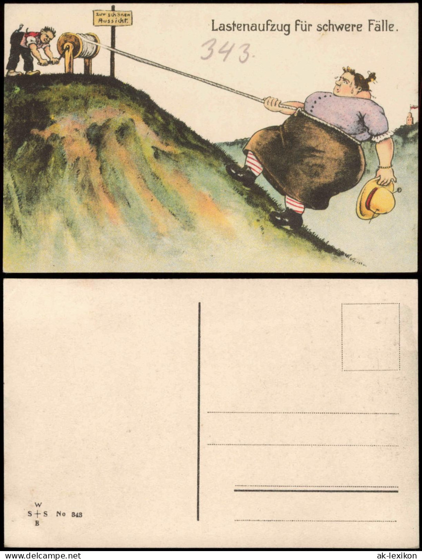 Ansichtskarte  Scherzkarte Lastenaufzug Für Schwere Fälle. Mann Frau 1913 - Humor
