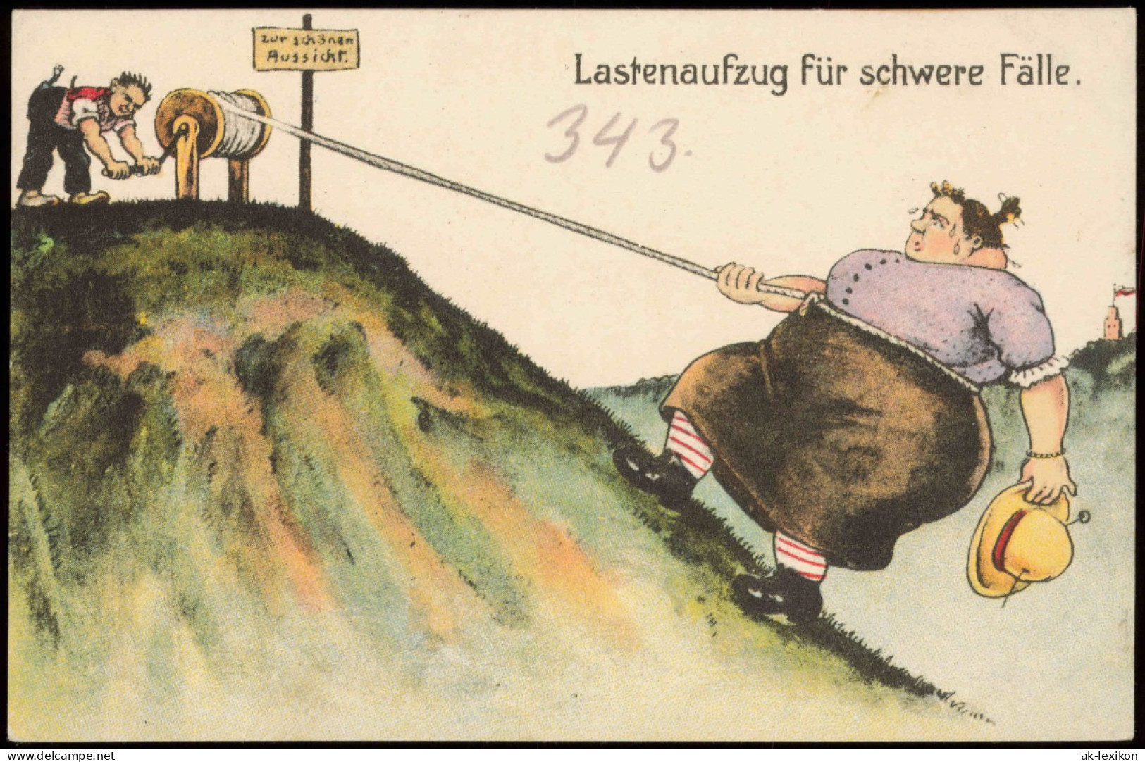 Ansichtskarte  Scherzkarte Lastenaufzug Für Schwere Fälle. Mann Frau 1913 - Humour