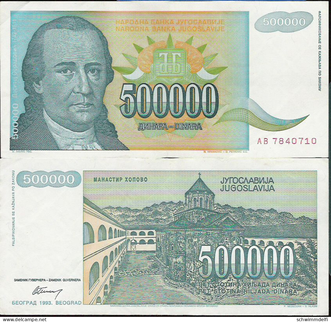 JUGOLAWIEN - YUGOSLAVIA - 500.000 DINARA 1993 - EBC - SEHR SCHON - VERY FINE - Jugoslavia
