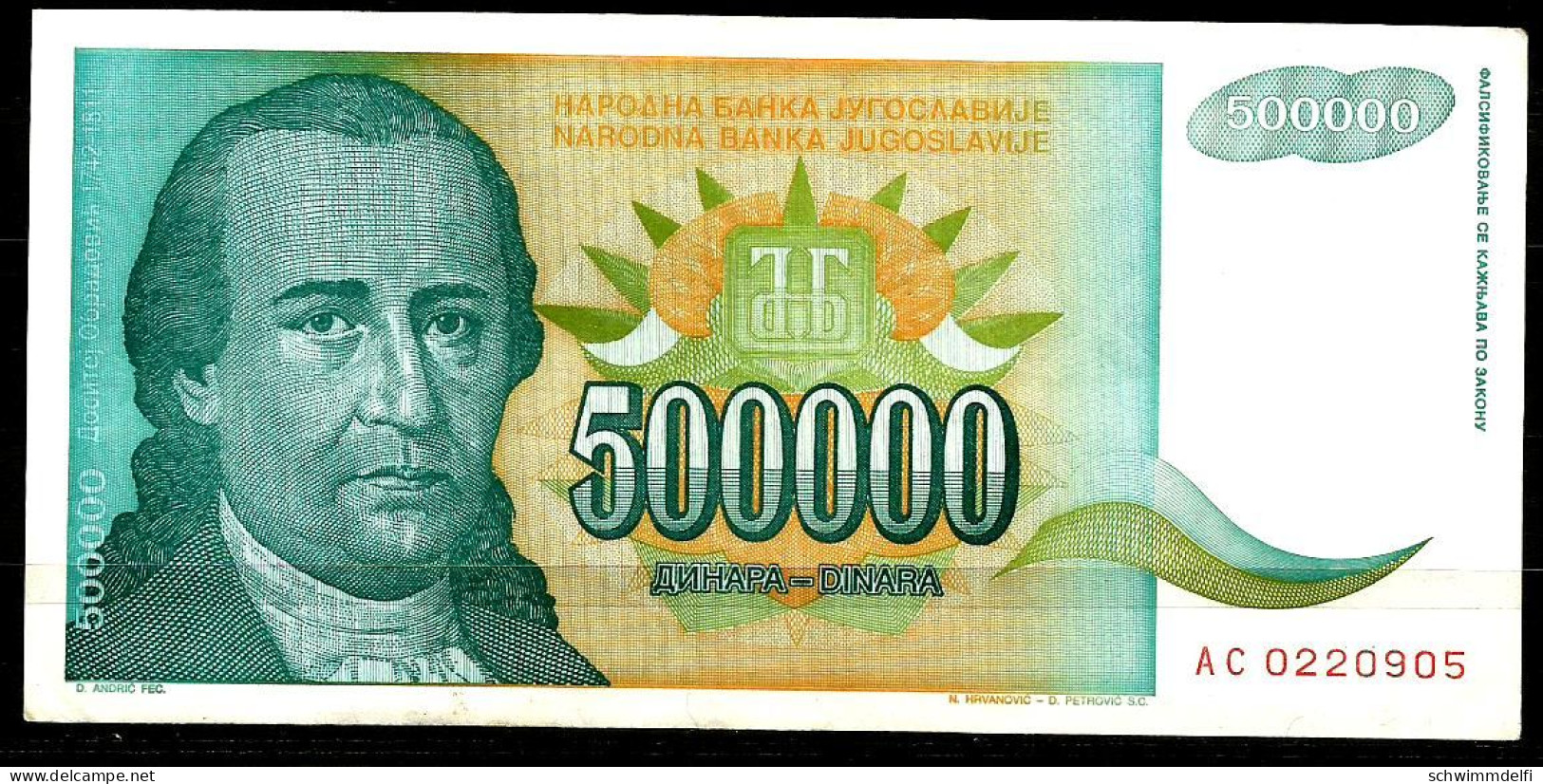 JUGOLAWIEN - YUGOSLAVIA - 500.000 DINARA 1993 - EBC - SEHR SCHON - VERY FINE - Jugoslawien