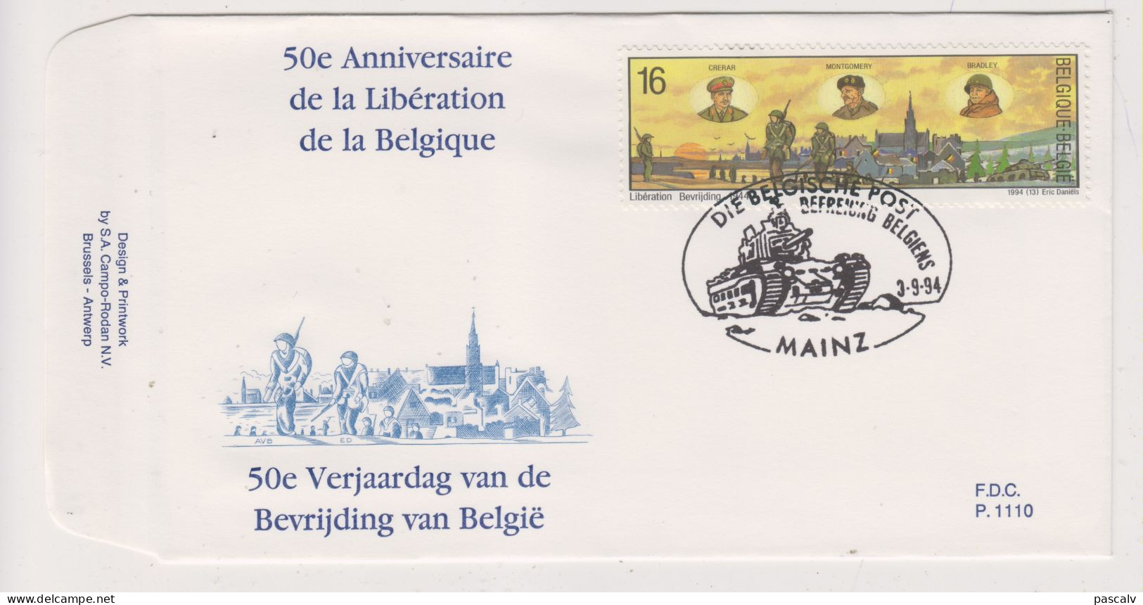 FDC 1110 COB 2571 50 ème Anniversaire De La Libération Oblitération Mainz (All) Bureau De Poste Provisoire à L'étranger - 1991-2000