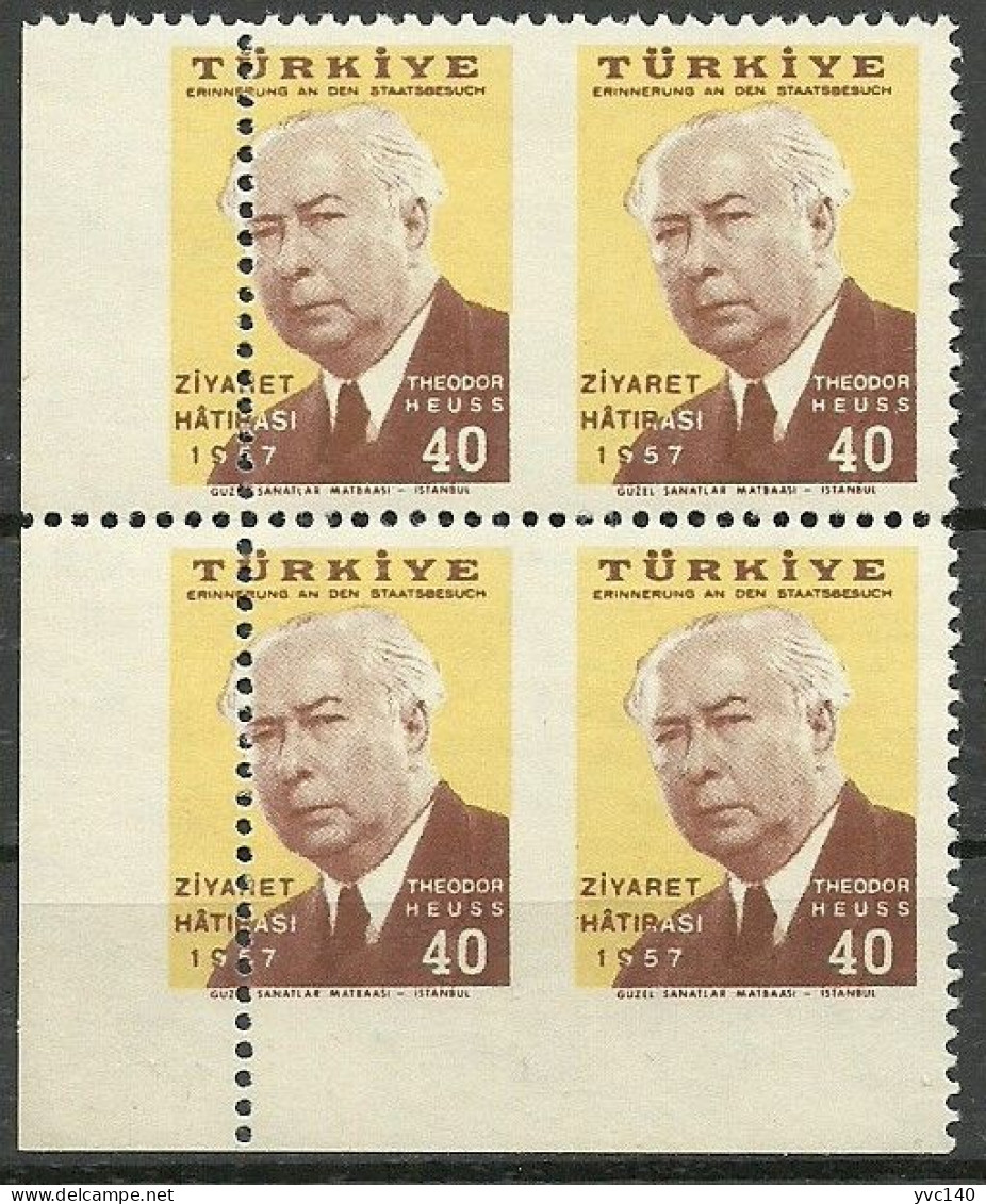 Turkey; 1957 Visit Of The President Of Germany To Turkey ERROR "Imperf. Edge & Shifted Perf." - Nuevos