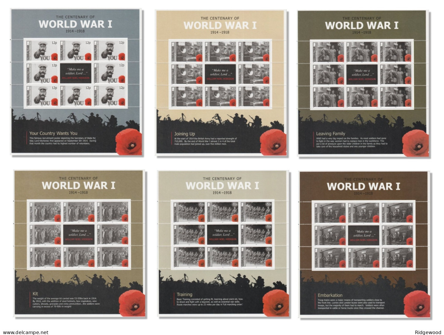 Gibraltar 2014 Centenary Of World War 1 (1st Issue) Souvenir Sheets - SG 1565 - 1570 - MNH/UMM - Gibraltar