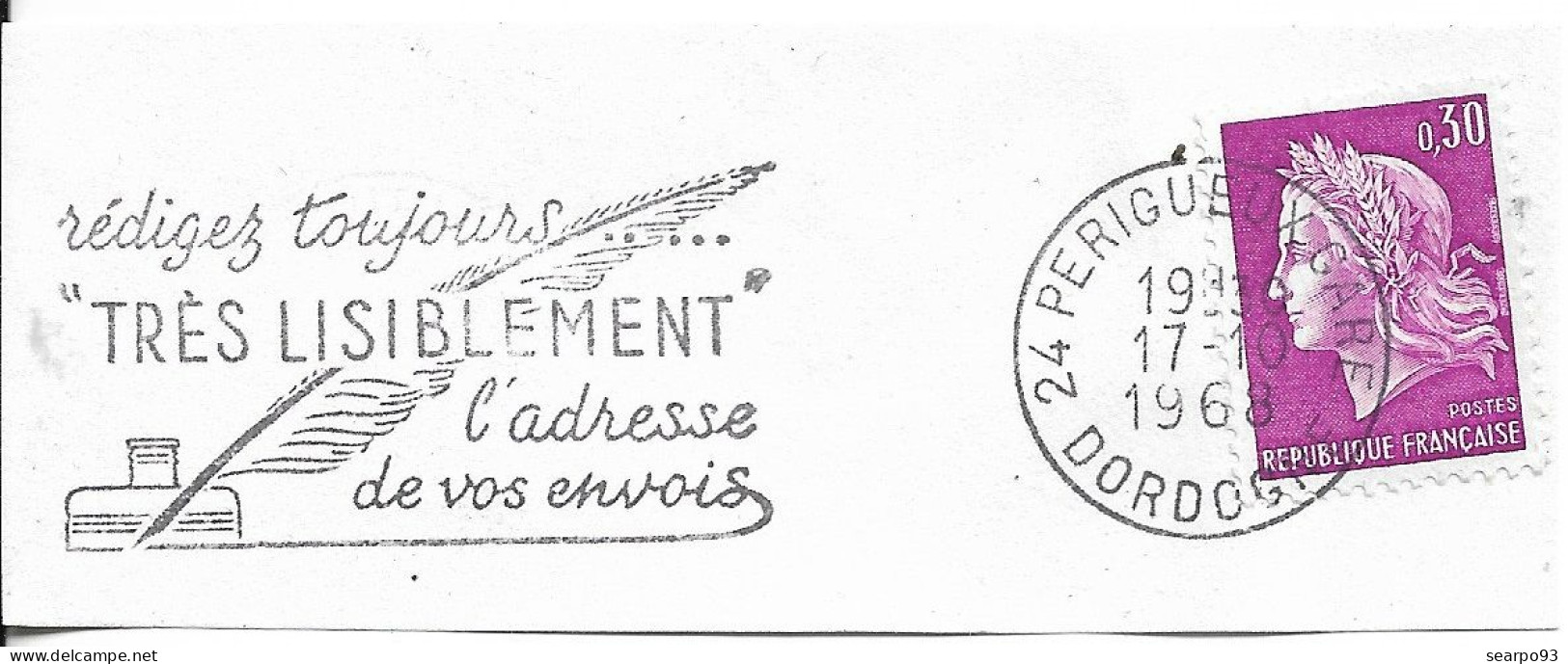 FRANCE. POSTMARK. INDICATE THE ADDRESS VERY LEGIBLY IN YOUR SHIPMENTS. PERIGUEUX. 1968 - 1961-....