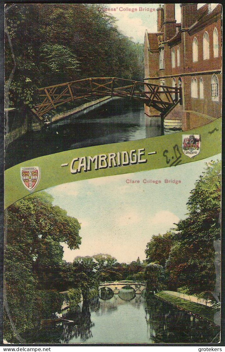 CAMBRIDGE Queens’ College Bridge And Clare College Bridge Sent 1908 From Ashwell Baldock R.S.O. To Eekeren (Belgium)  - Cambridge