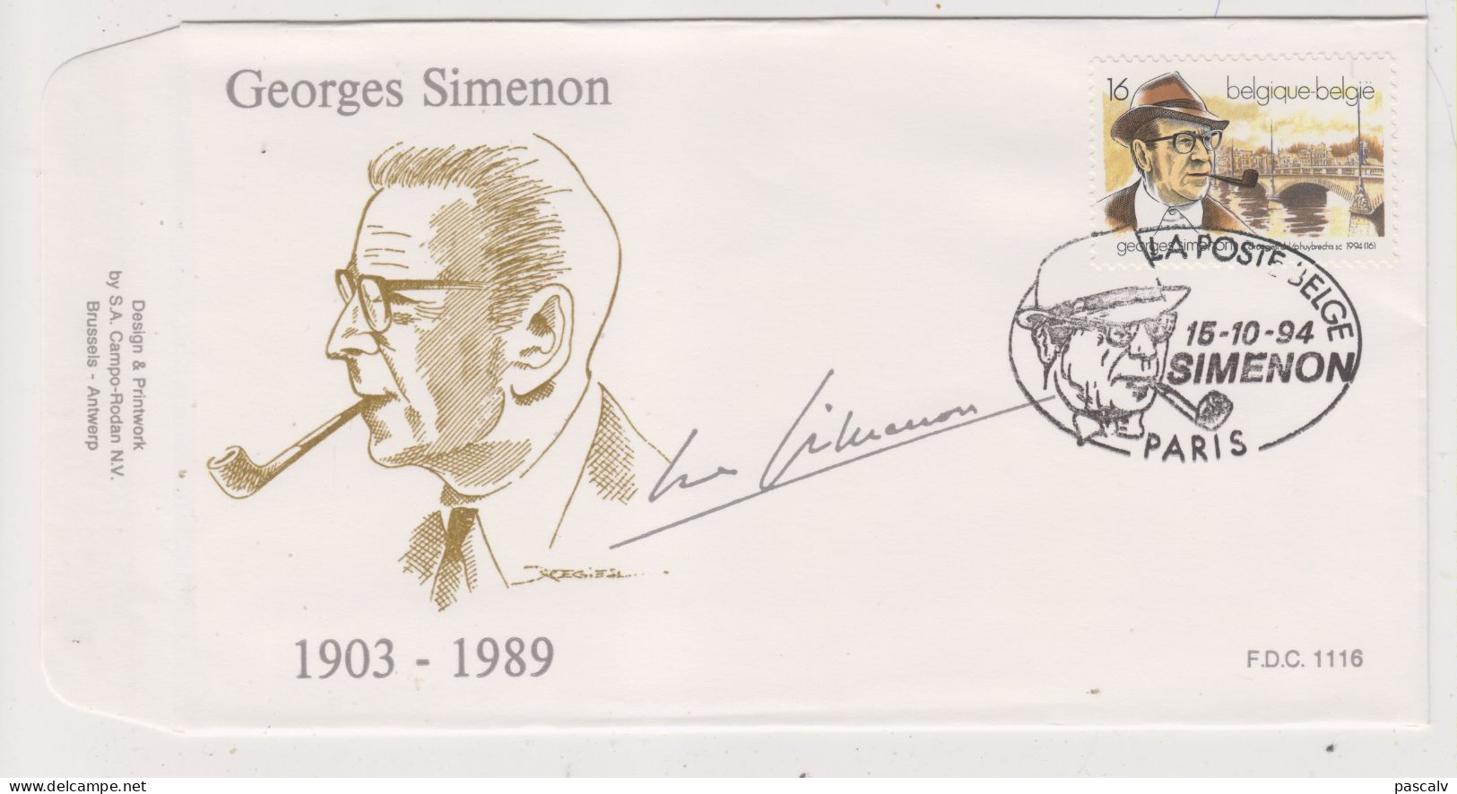 FDC 1116 COB 2579 Georges Simenon Oblitération Bureau Tempraire à L'étranger Paris - 1991-2000