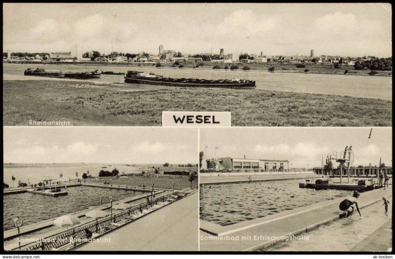 Ansichtskarte Wesel 3 Bild Sommerbad, Rhein Und Schlepper 1964 - Wesel