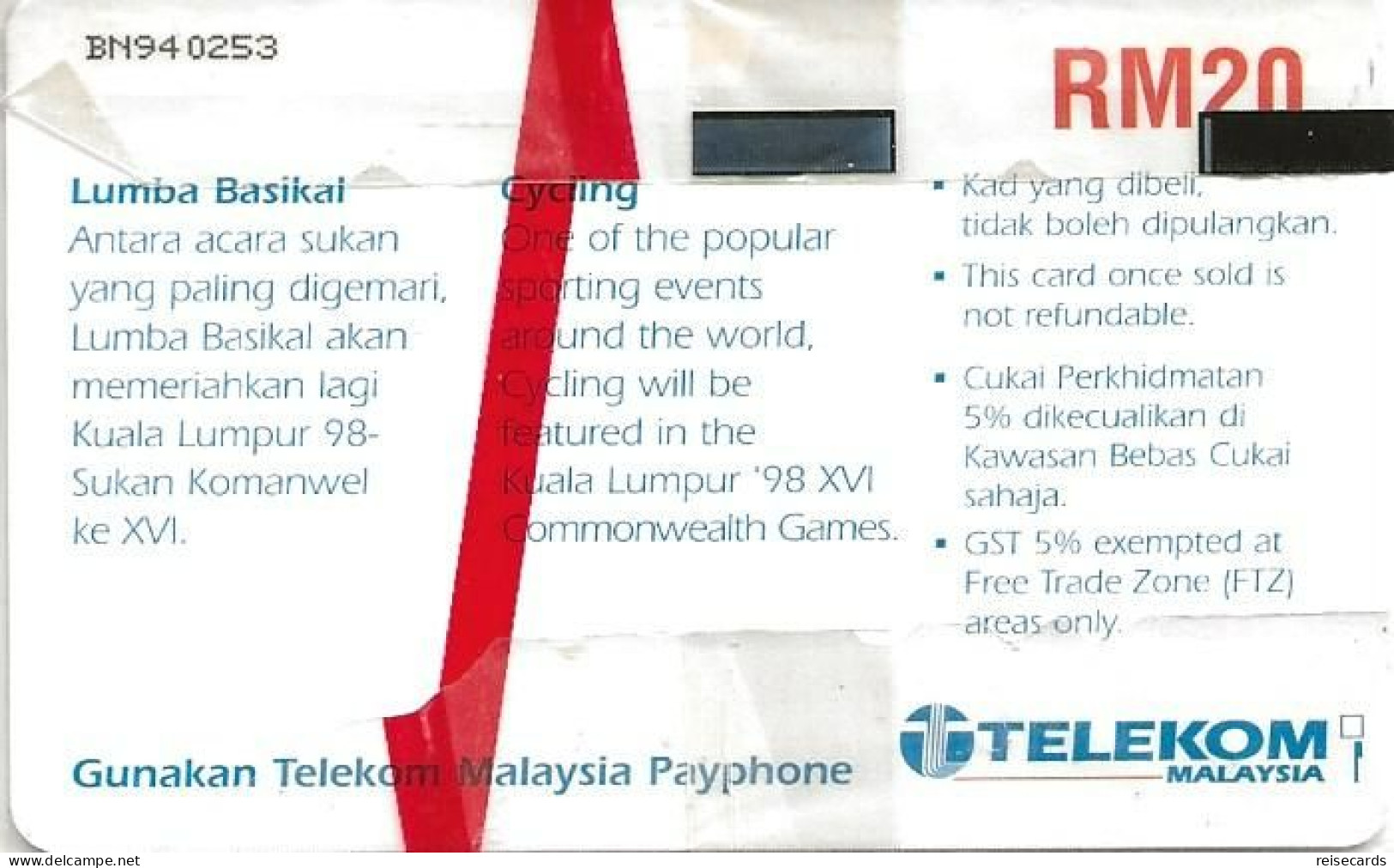 Malaysia: Telekom - Commonwealth Games 98 Kuala Lumpur, Cycling - Malesia