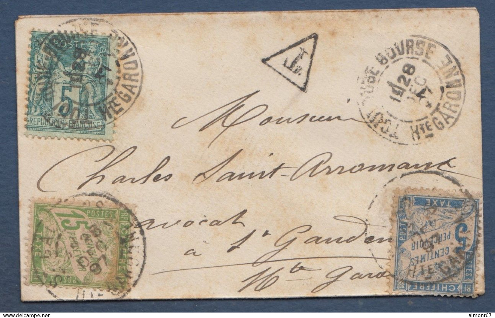 Petite Enveloppe Avec 5c Sage Taxée à 20c - 1859-1959 Covers & Documents