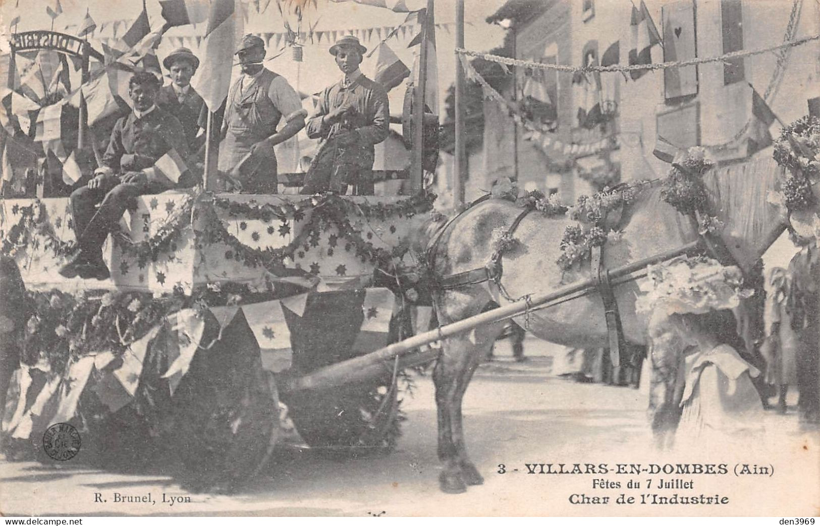 VILLARS-les-DOMBES (Ain) - Fête Du 7 Juillet - Char De L'Industrie - Bauer-Marchet Dijon - -en- - Voyagé 1907 (2 Scans) - Villars-les-Dombes