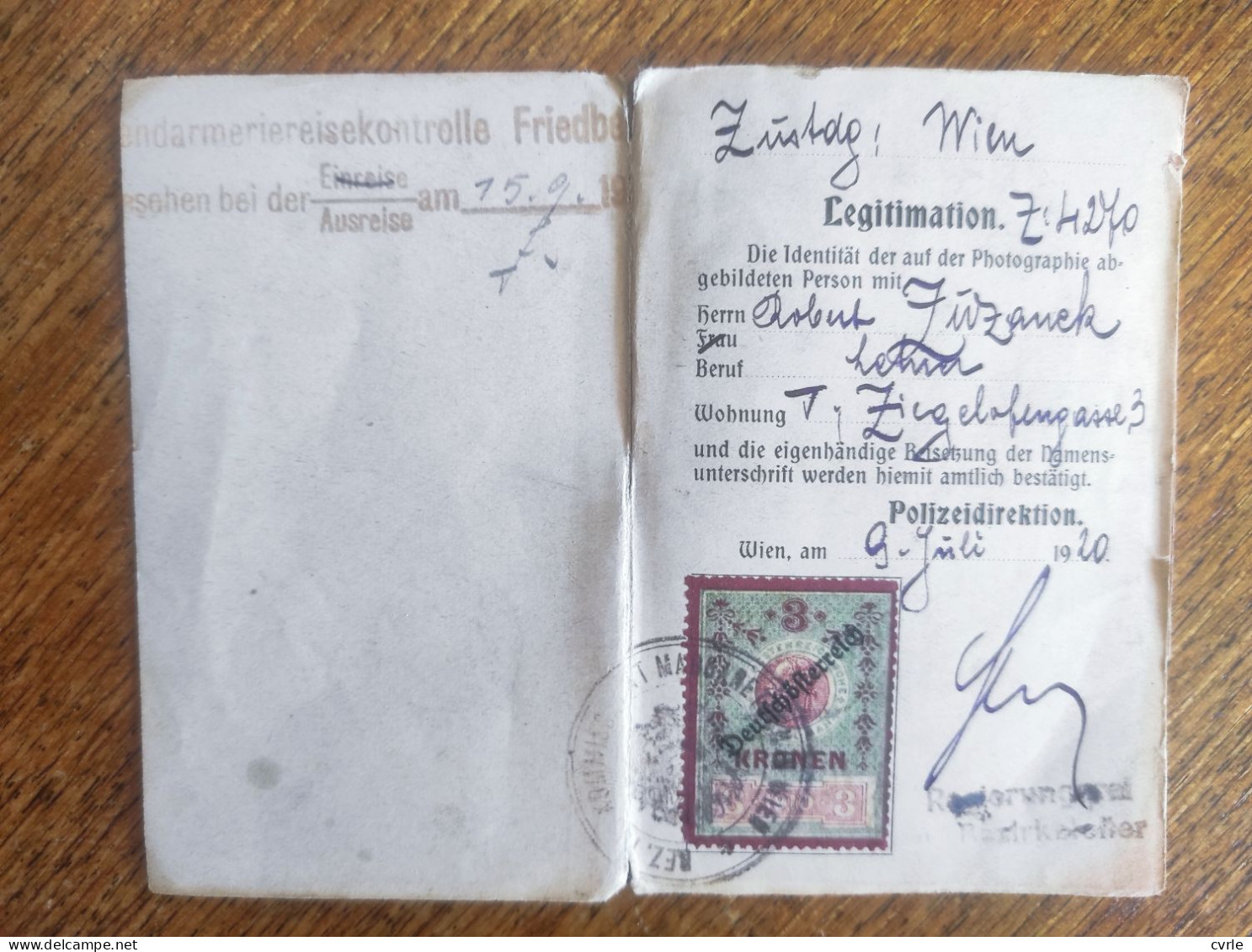 Police ID ,Vienna 1920 - Storia Postale