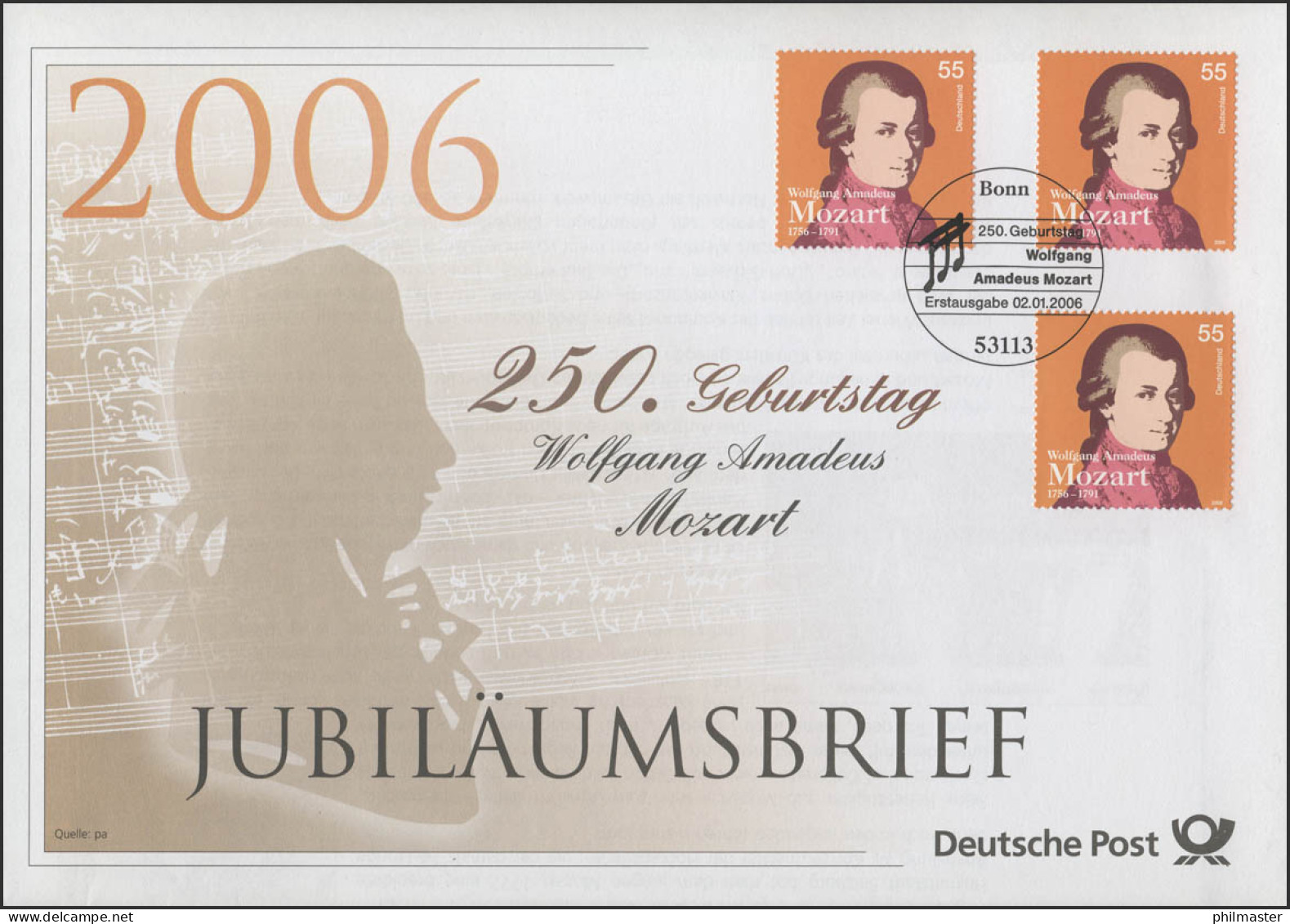 2512 Wolfgang Amadeus Mozart 2006 - Jubiläumsbrief - Sonstige & Ohne Zuordnung