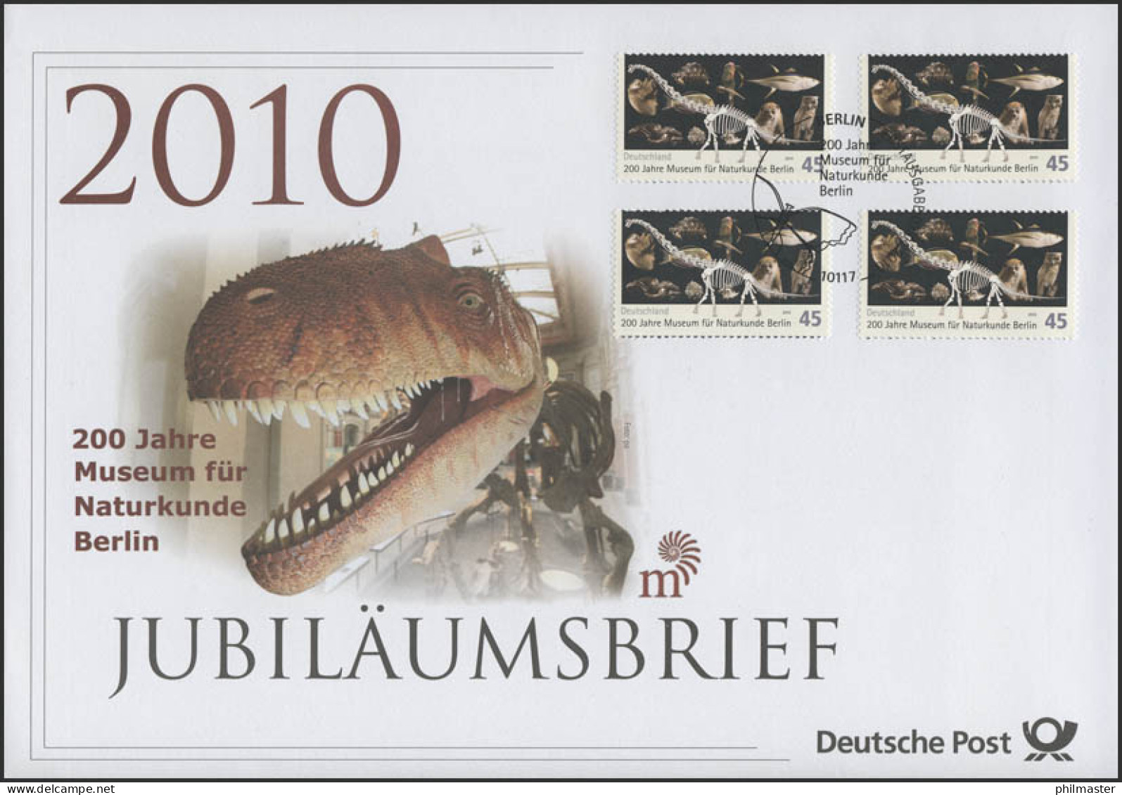 2780 Museum Für Naturkunde Berlin 2010 & Dinosaurier- Jubiläumsbrief - Altri & Non Classificati