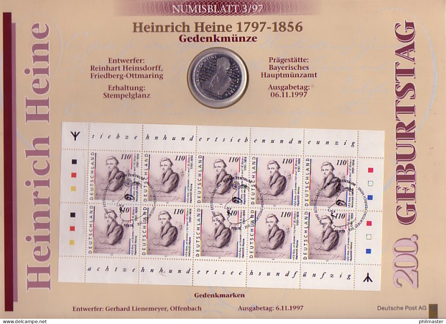 1962 Heine 1. Auflage Numisblatt 3/97 - Mit Runen, Echt Mit Stahlstempel ESSt - Enveloppes Numismatiques