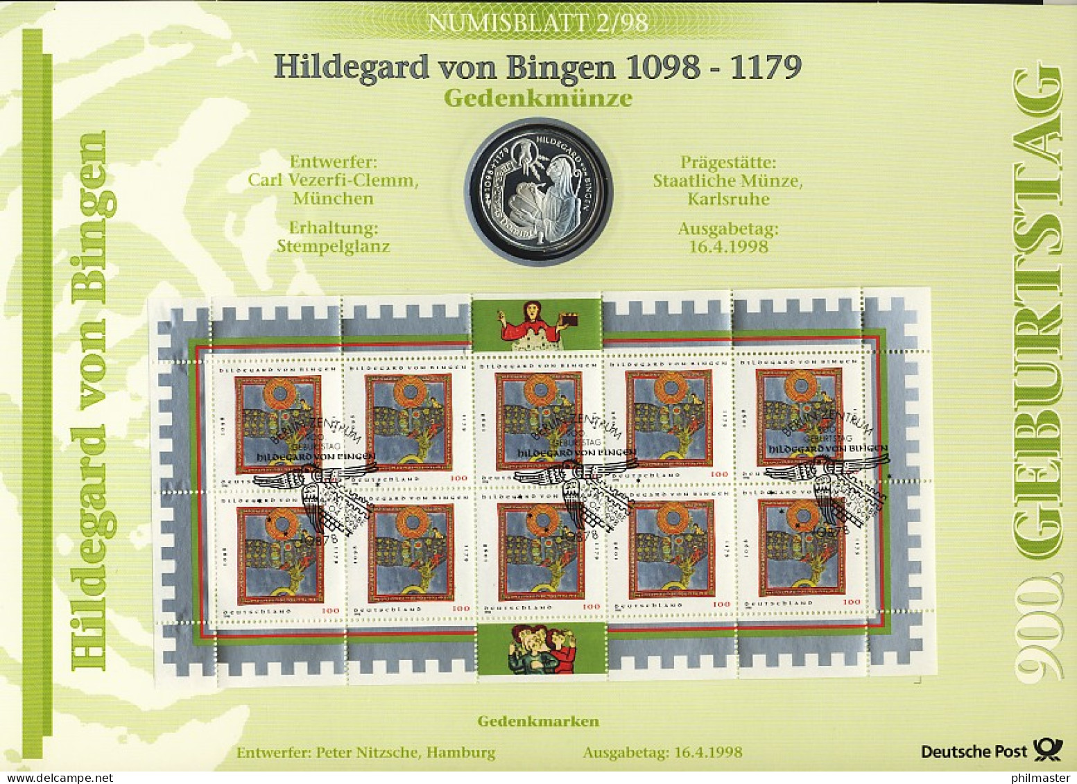 1981 Hildegard Von Bingen - Numisblatt 2/98 - Coin Envelopes