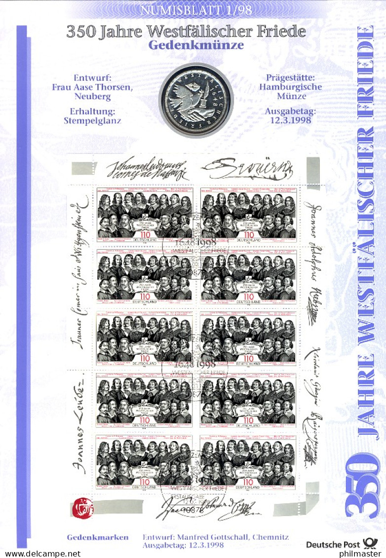 1979 Westfälischer Friede - Numisblatt 1/98 - Enveloppes Numismatiques