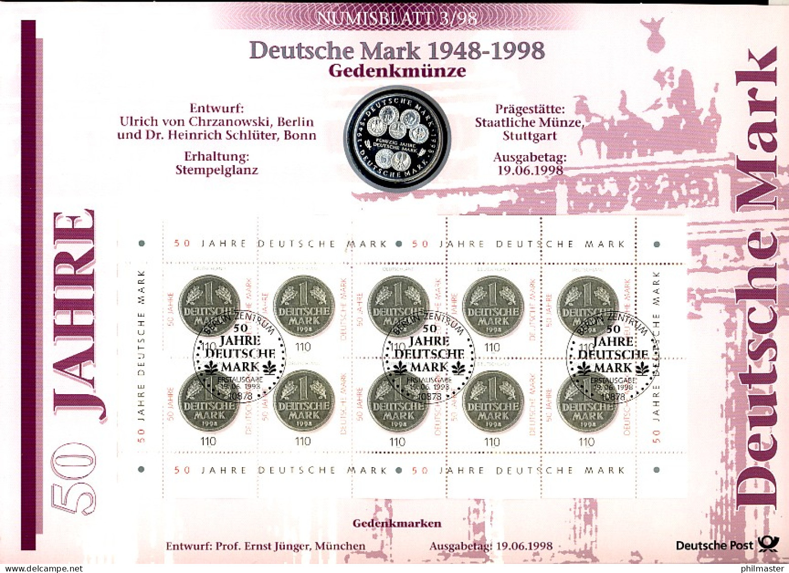 1996 Deutsche Mark - Numisblatt 3/98 - Enveloppes Numismatiques