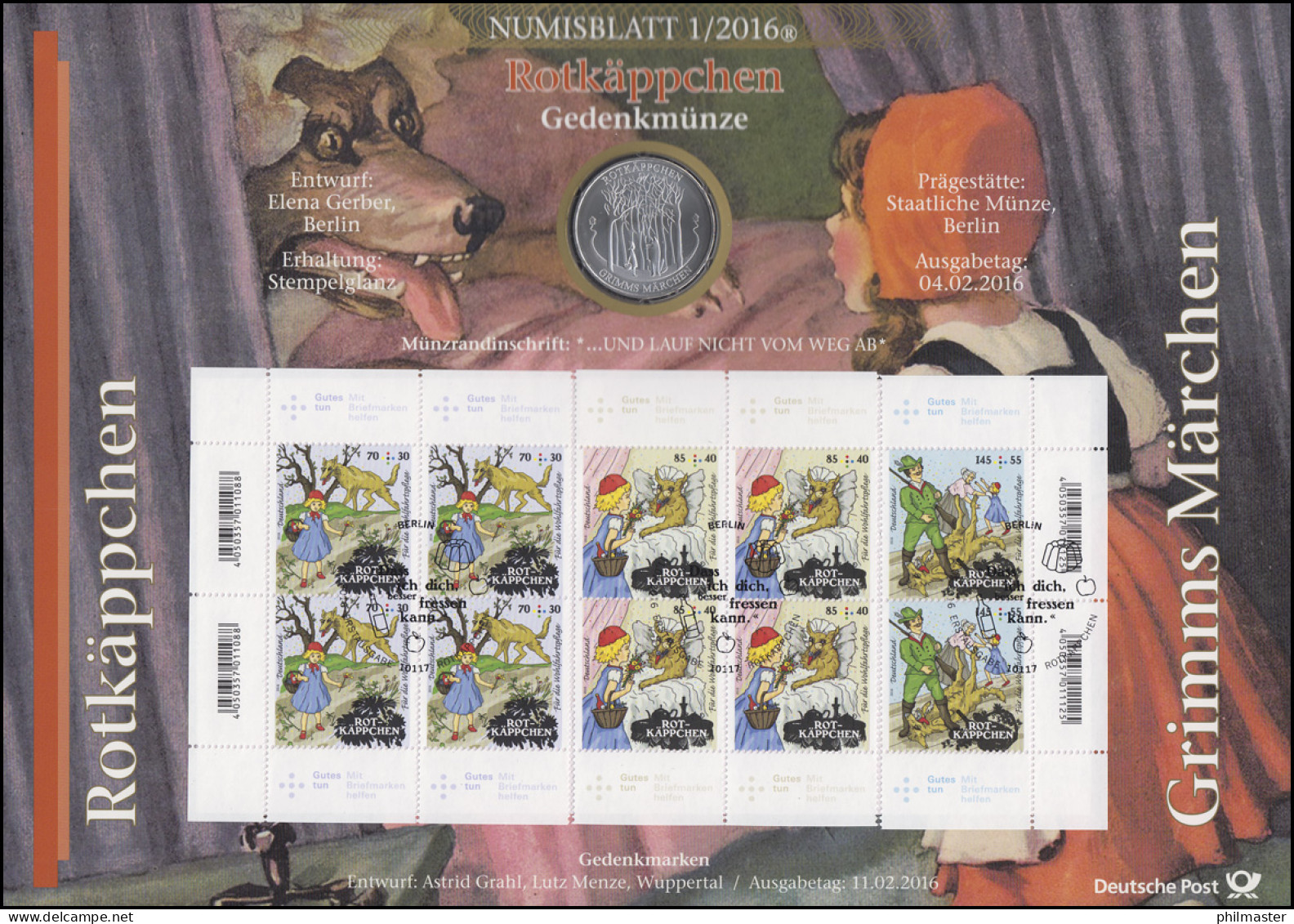 3208-3210 Grimms Märchen: Rotkäppchen - Numisblatt 1/2016 - Numismatische Enveloppen