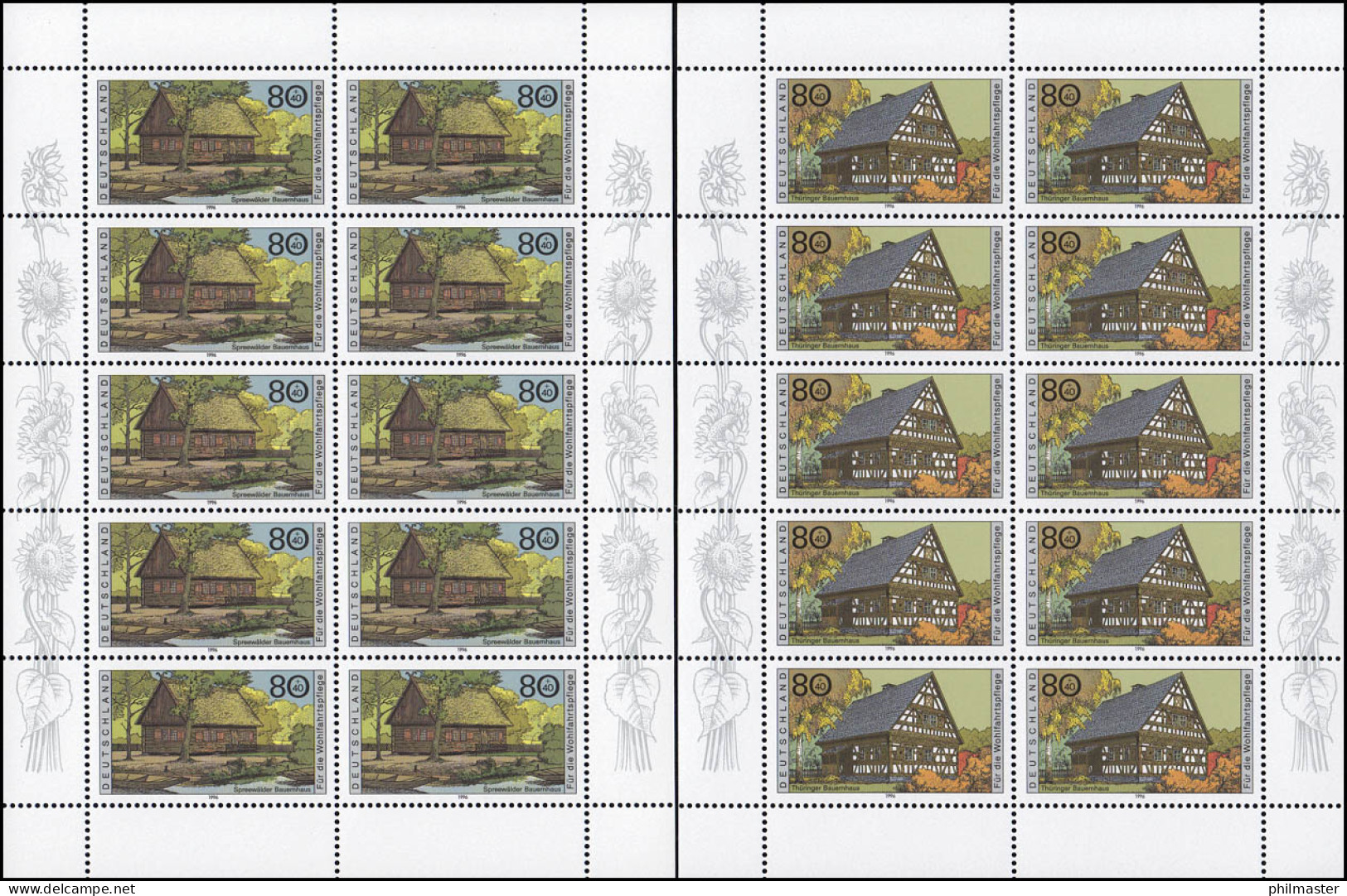 1883-1887 Wohlfahrt Bauernhäuser - Fünf Original 10er-Bogen ** Postfrisch - 1991-2000