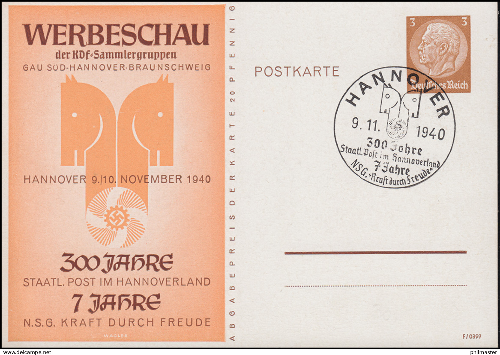 PP 122 Werbeschau KdF-Sammlergruppen - SSt HANNOVER 9.11.1940 - Filatelistische Tentoonstellingen