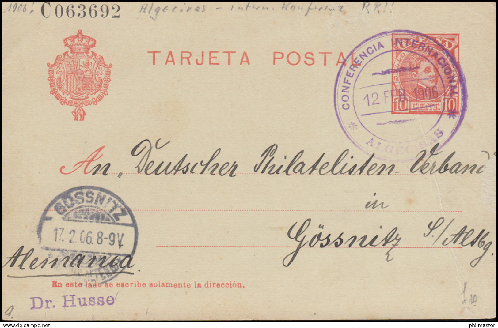 Marokkokrise 1906: Sonderstempel Algeciras-Konferenz 12.2.1906, Span. Postkarte - Andere & Zonder Classificatie