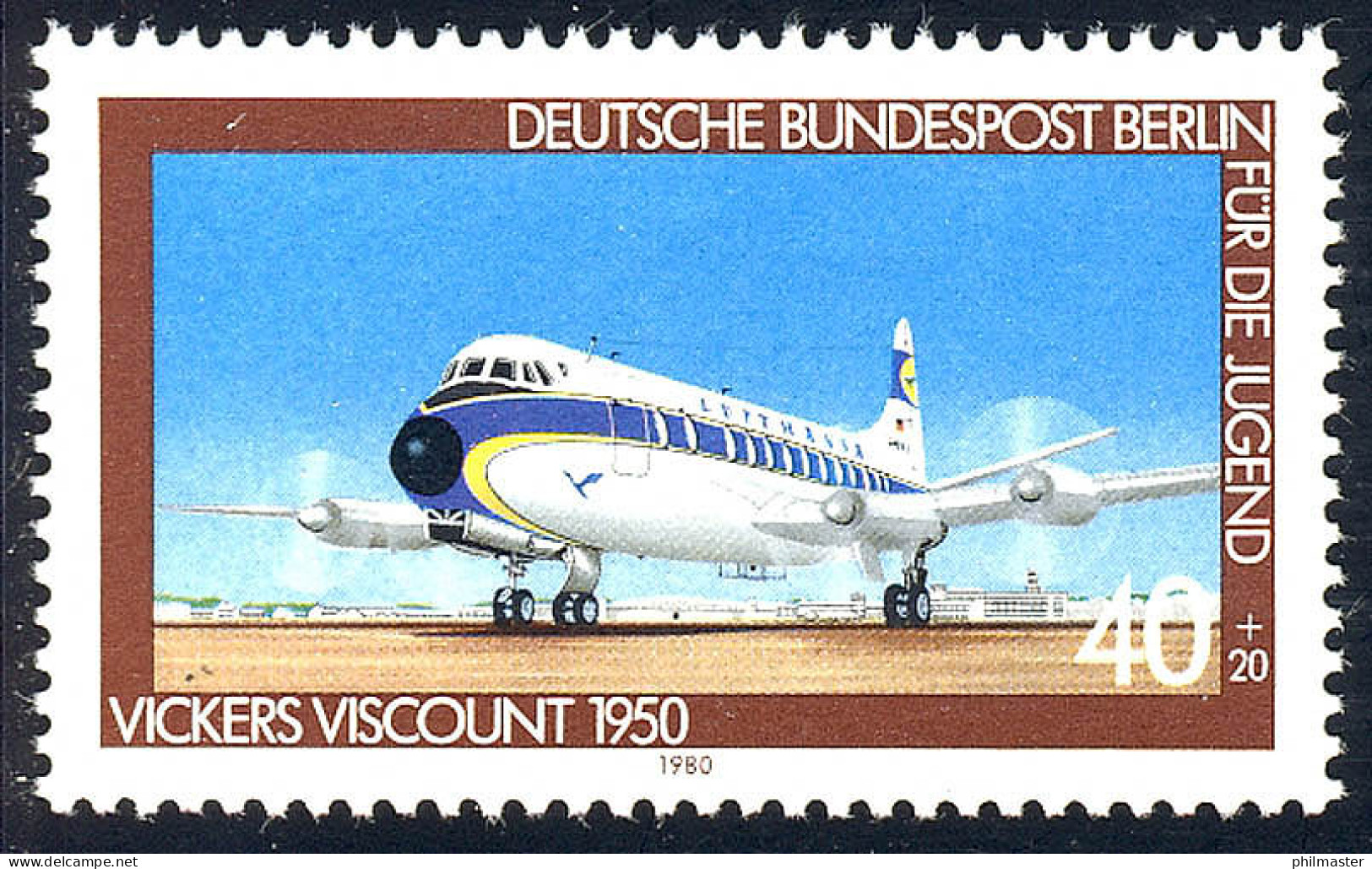617 Luftfahrt 40+20 Pf Verkehrsflugzeug Vickers Viscount ** - Neufs