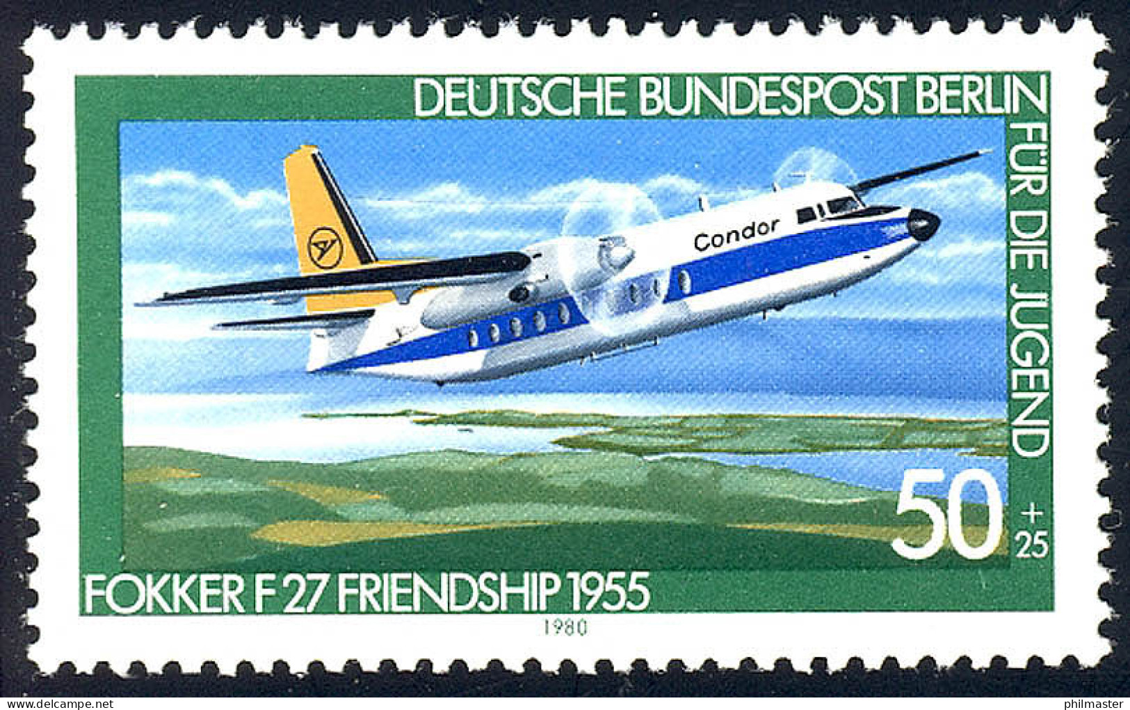 618 Luftfahrt 50+25 Pf Verkehrsflugzeug Fokker F27 ** - Neufs