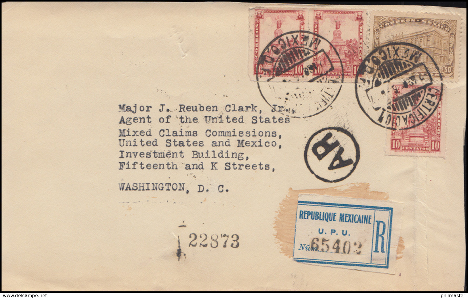 Mexiko: Einschreiben Der USA-Mexiko-Kommission Mit Siegelmarken 2.8.1926 - Sonstige & Ohne Zuordnung
