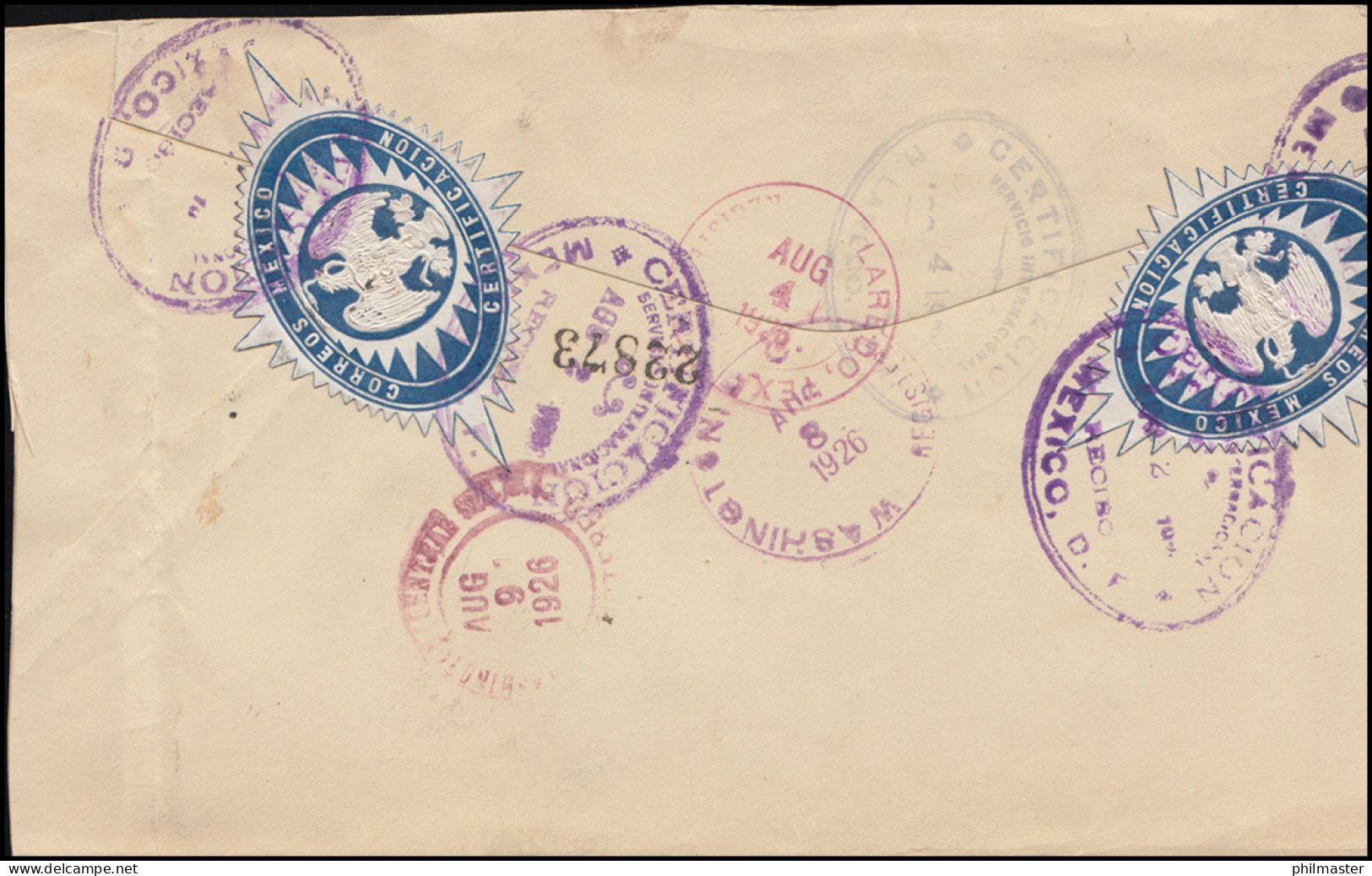 Mexiko: Einschreiben Der USA-Mexiko-Kommission Mit Siegelmarken 2.8.1926 - Autres & Non Classés