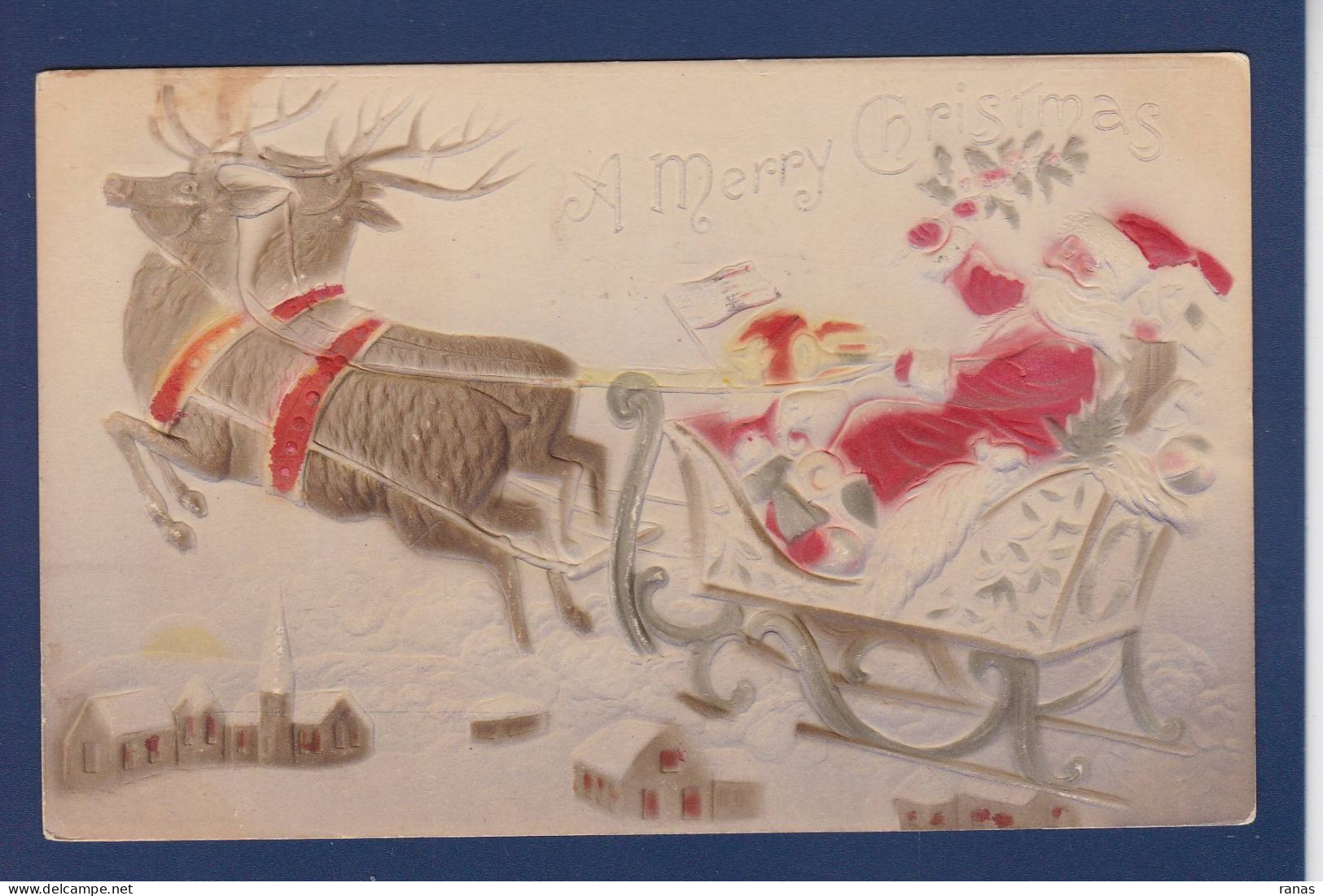 CPA Père Noël Avec Rennes Santa Claus Gaufrée Embossed Circulé - Santa Claus