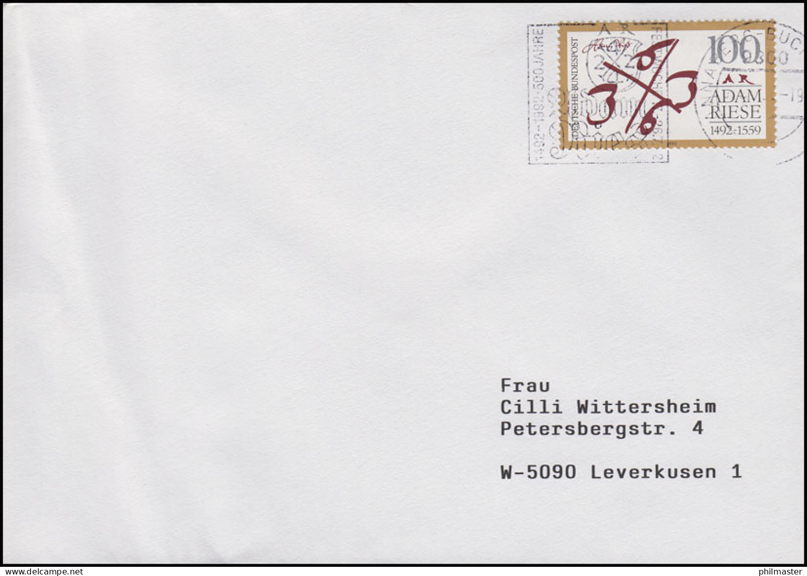 1612 Adam Riese Auf Brief Annaberg-Buchholz Adam Ries Festwoche Juli 1992 - Other & Unclassified