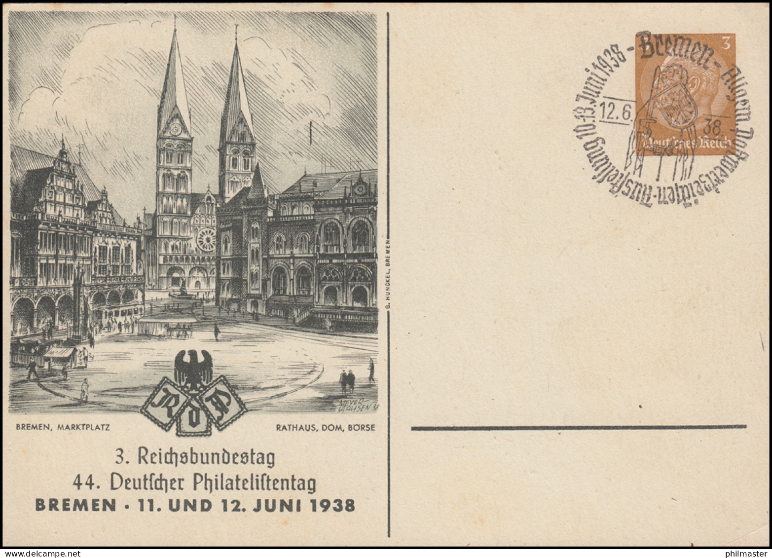 PP 122 Reichsbundtag Und Philatelistentag 1938 Passender SSt BREMEN 12.6.38 - Expositions Philatéliques