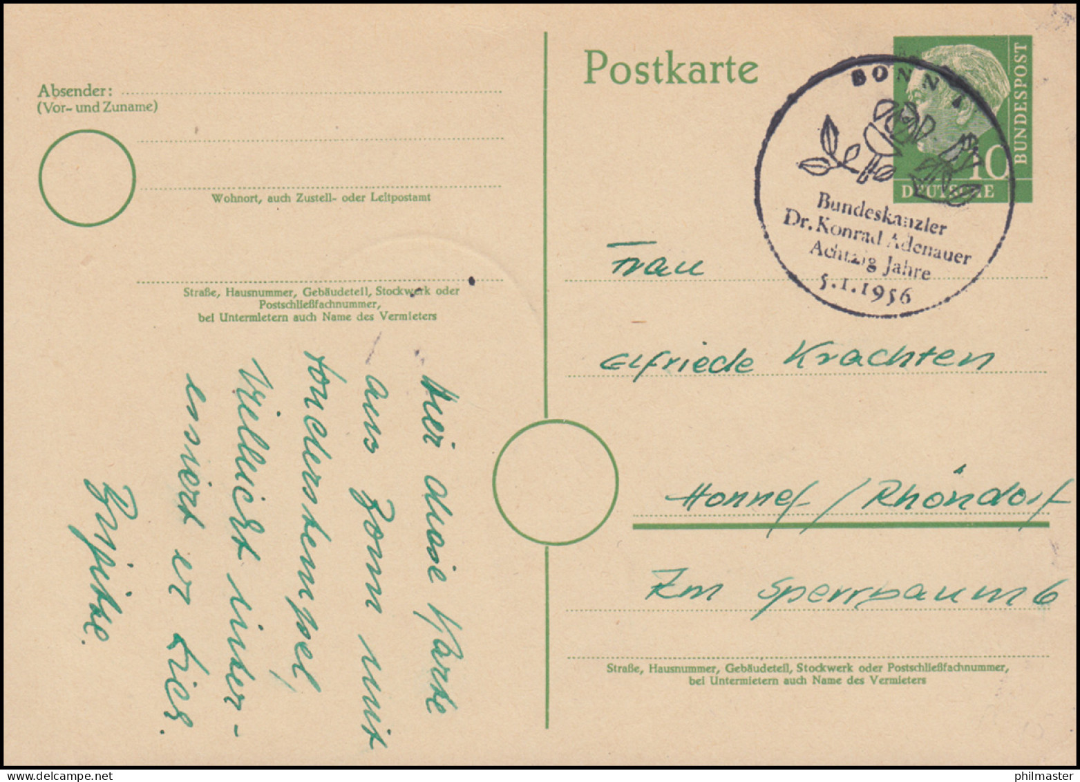 SSt 80. Geburtstag Bundeskanzler Dr. Konrad Adenauer 5.1.1956 Auf Postkarte - Altri & Non Classificati