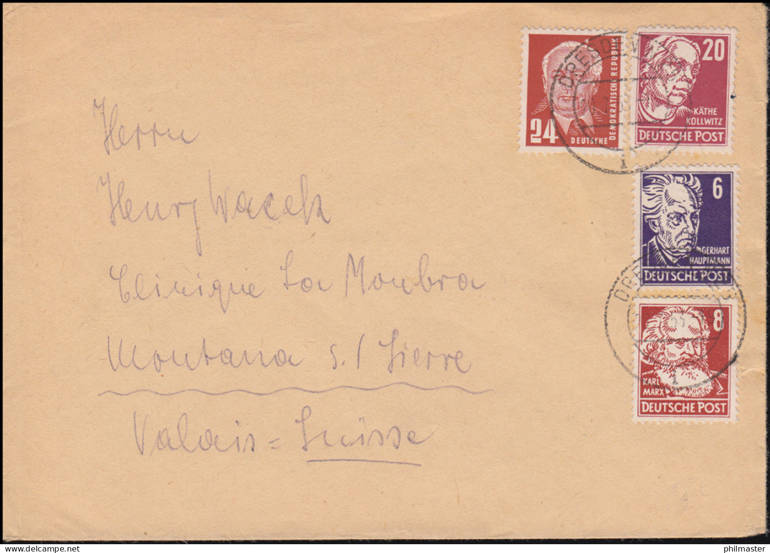 Auslandsbrief DRESDEN N 24 - 20.7.1953 Mit 24 Pf. Pieck+Kollwitz+Hauptmann+Marx - Autres & Non Classés