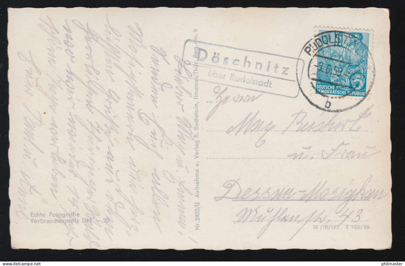 Landpost-Stempel Döschnitz über RUDOLSTADT 5.6.1953 Auf AK Salbitzmühle - Sonstige & Ohne Zuordnung