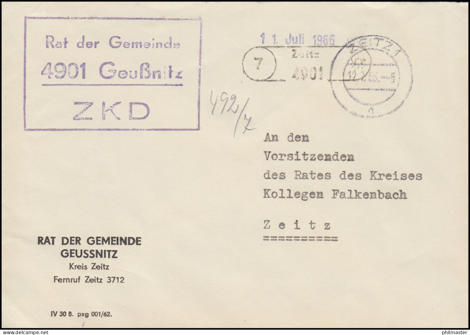 ZKD-Brief Rat Der Gemeinde Geußnitz Auf Orts-Brief ZEITZ 12.7.66 An Das Kreisamt - Sonstige & Ohne Zuordnung