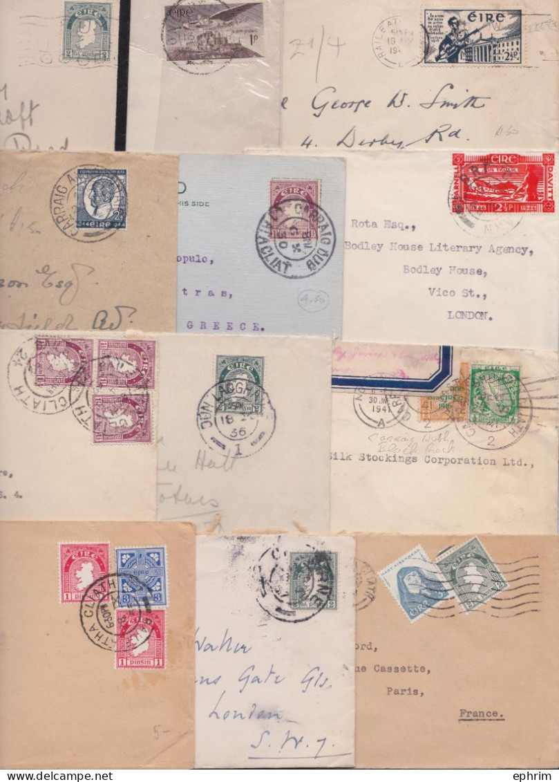 Irlande Eire Ireland Stamp Short Old Mail Cover Lettre Timbre Lot 16 Lettres Anciennes Baile Atha Cliath Dun Laoghaire.. - Collezioni & Lotti