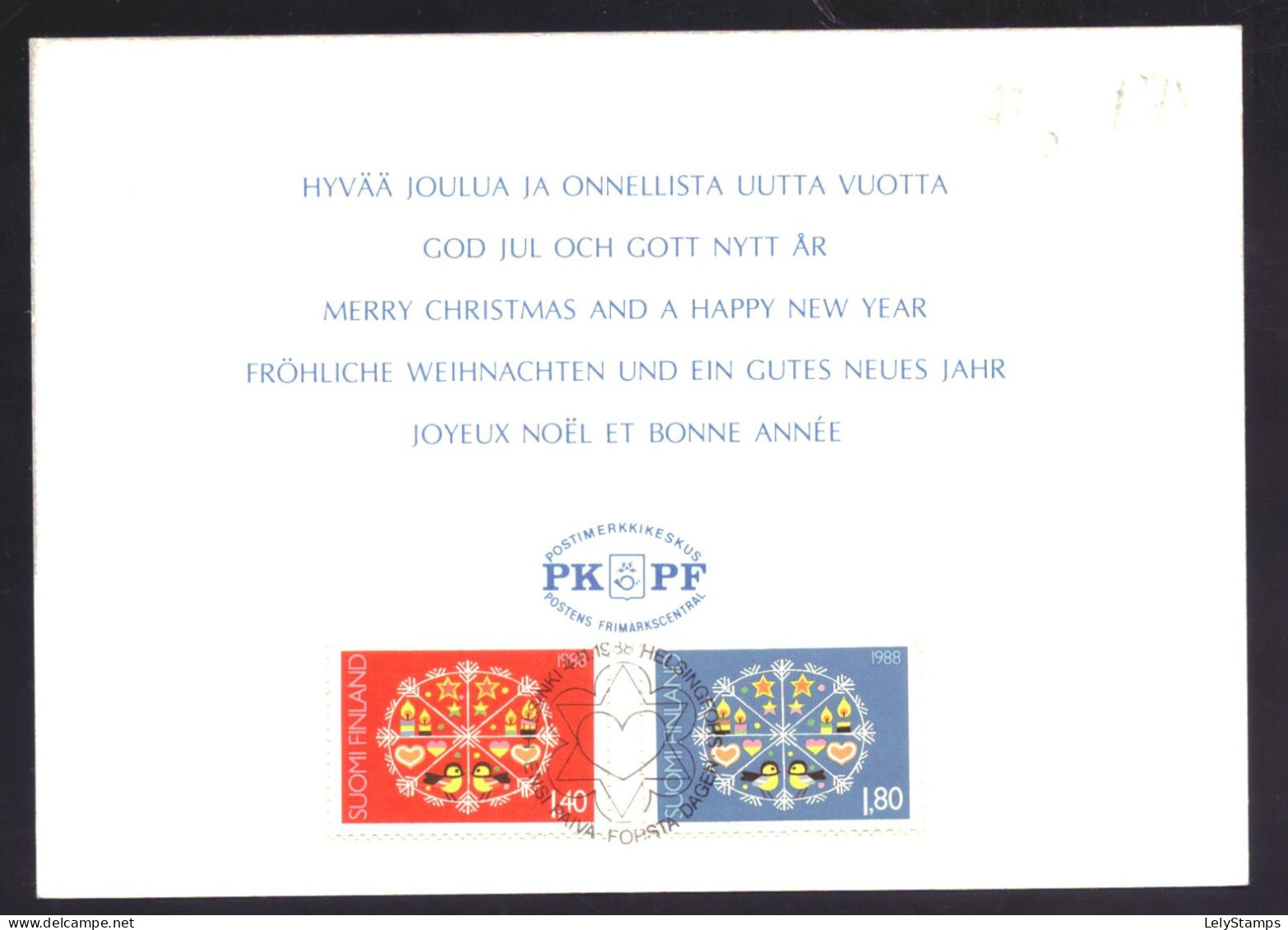 Finland 1066 & 1067 FDC Postcard Christmas (1988) - FDC