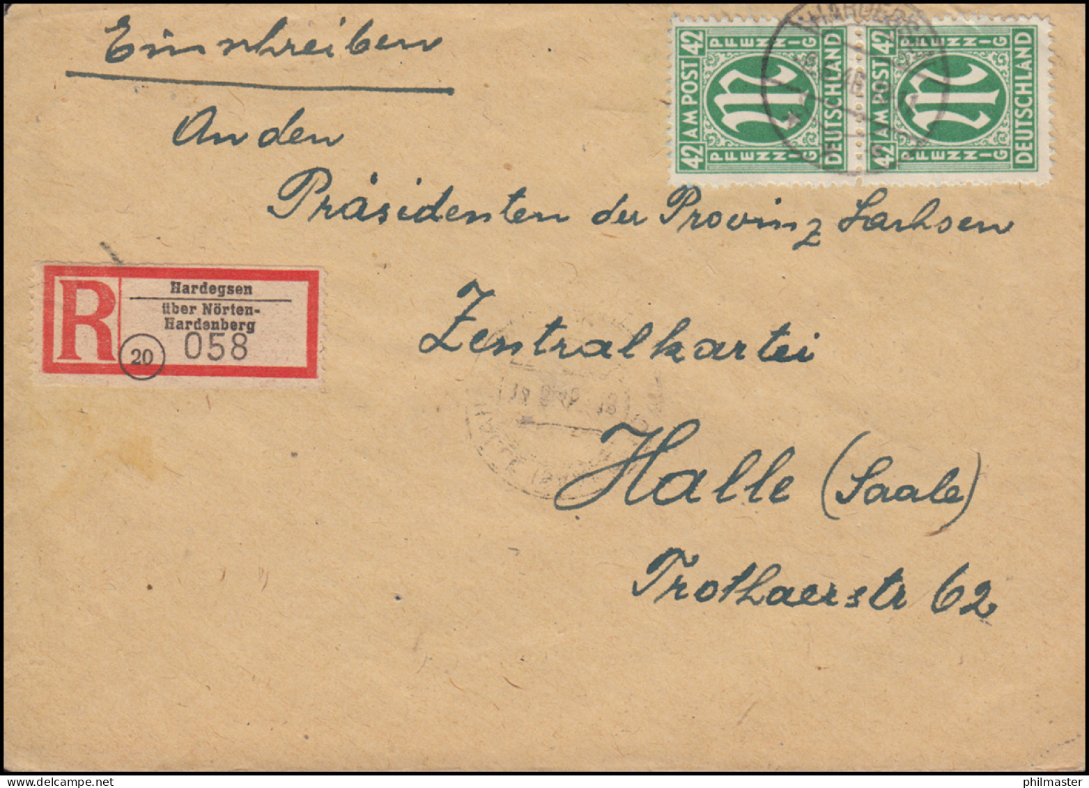 31 AM-Post MeF Auf R-Brief Hardegsen über Nörten-Hardenberg HARDENBERG 8.6.1946 - Otros & Sin Clasificación
